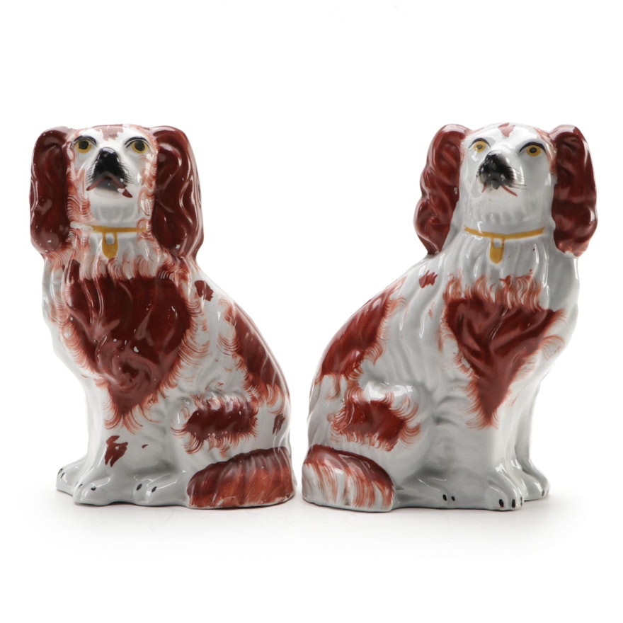 Staffordshire Earthenware Rust Spaniel Figurines, Late 19th/ Early 20th Century