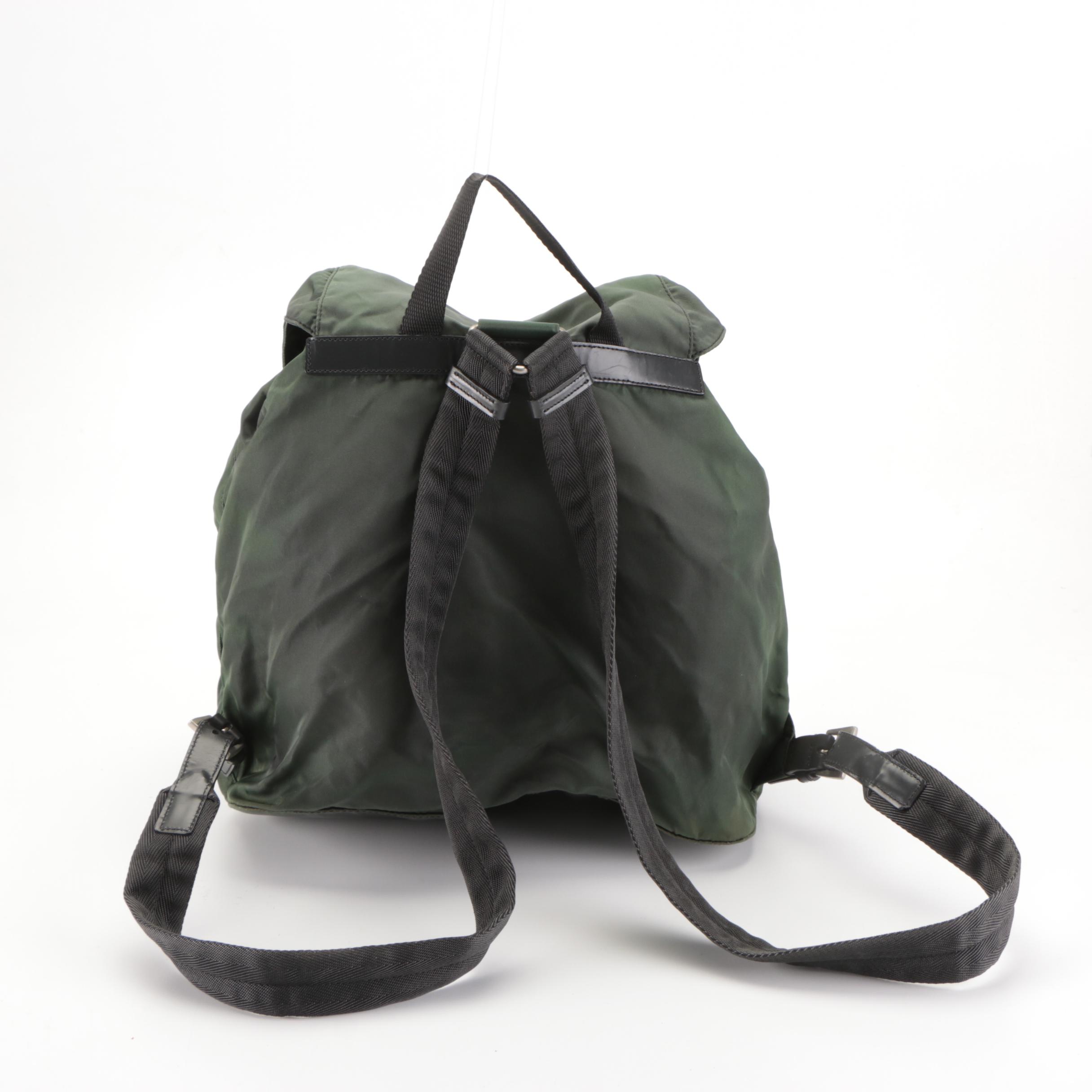 Prada Small Backpack in Green Nylon Tessuto and Black Leather