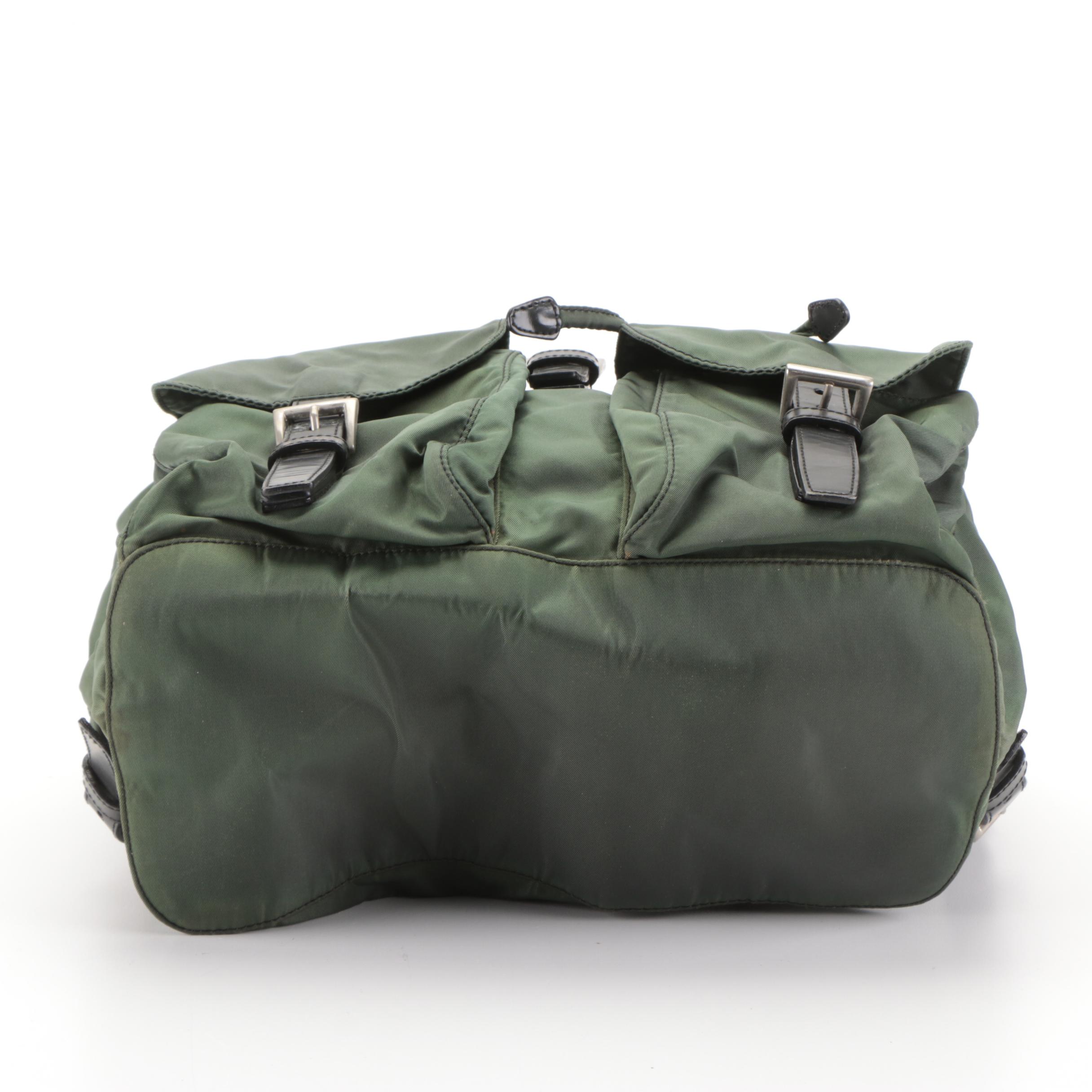 Prada Small Backpack in Green Nylon Tessuto and Black Leather
