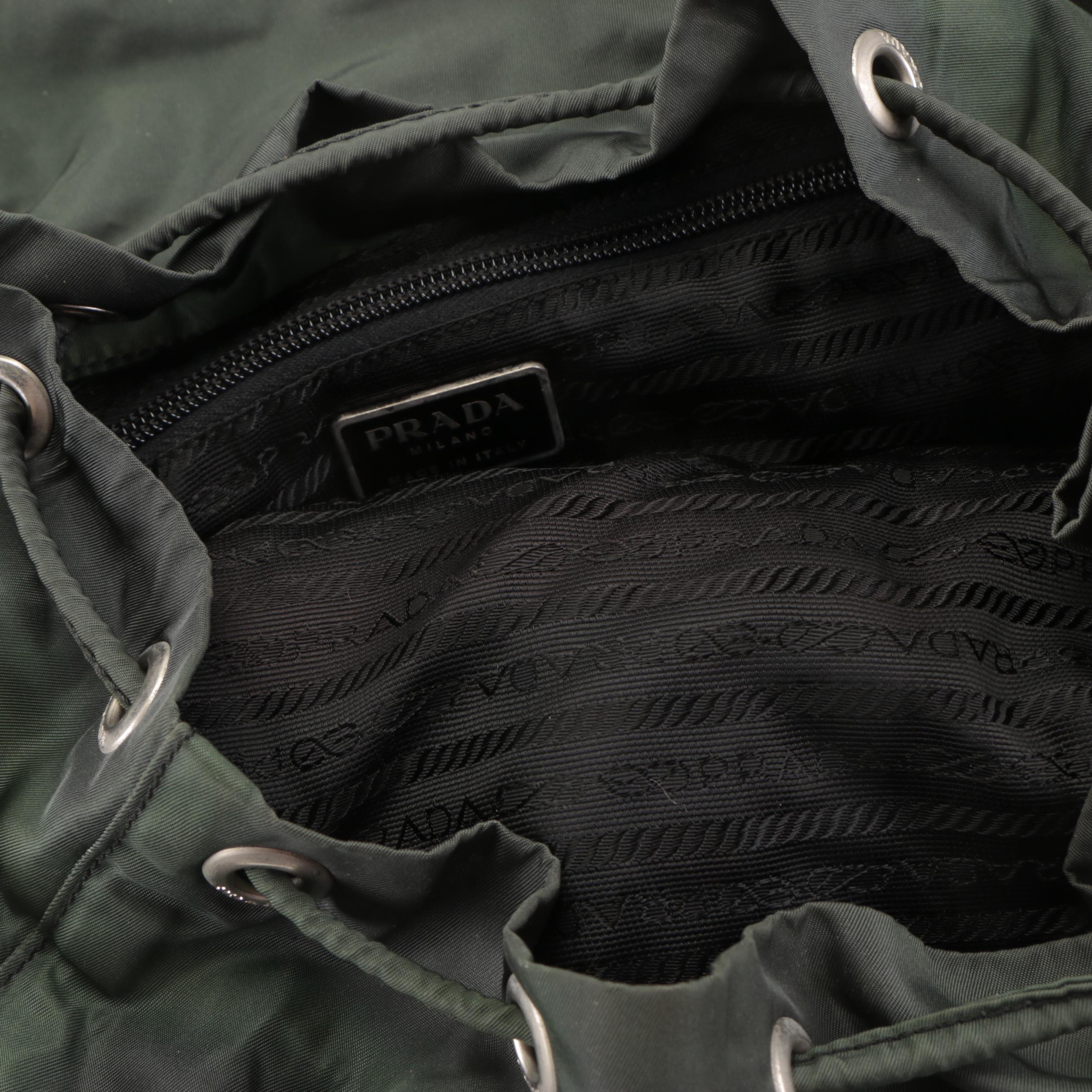 Prada Small Backpack in Green Nylon Tessuto and Black Leather