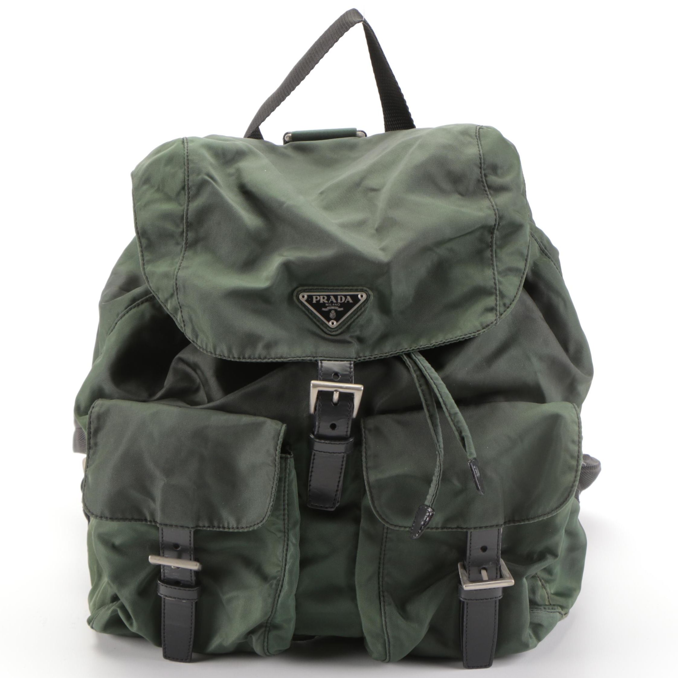Prada Small Backpack in Green Nylon Tessuto and Black Leather