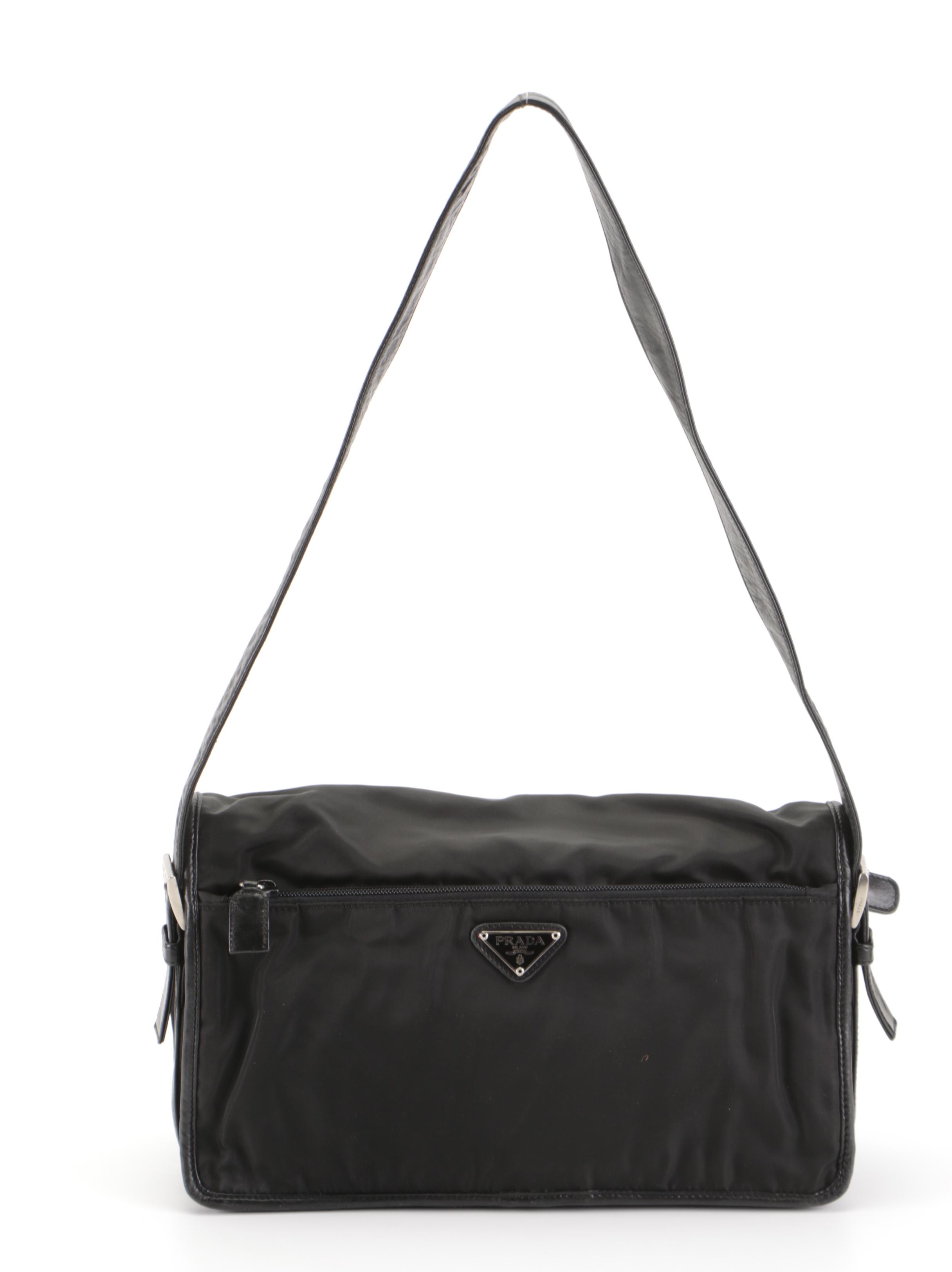 Prada Two-Pocket Flap Shoulder Bag in Black Tessuto Nylon and Lambskin