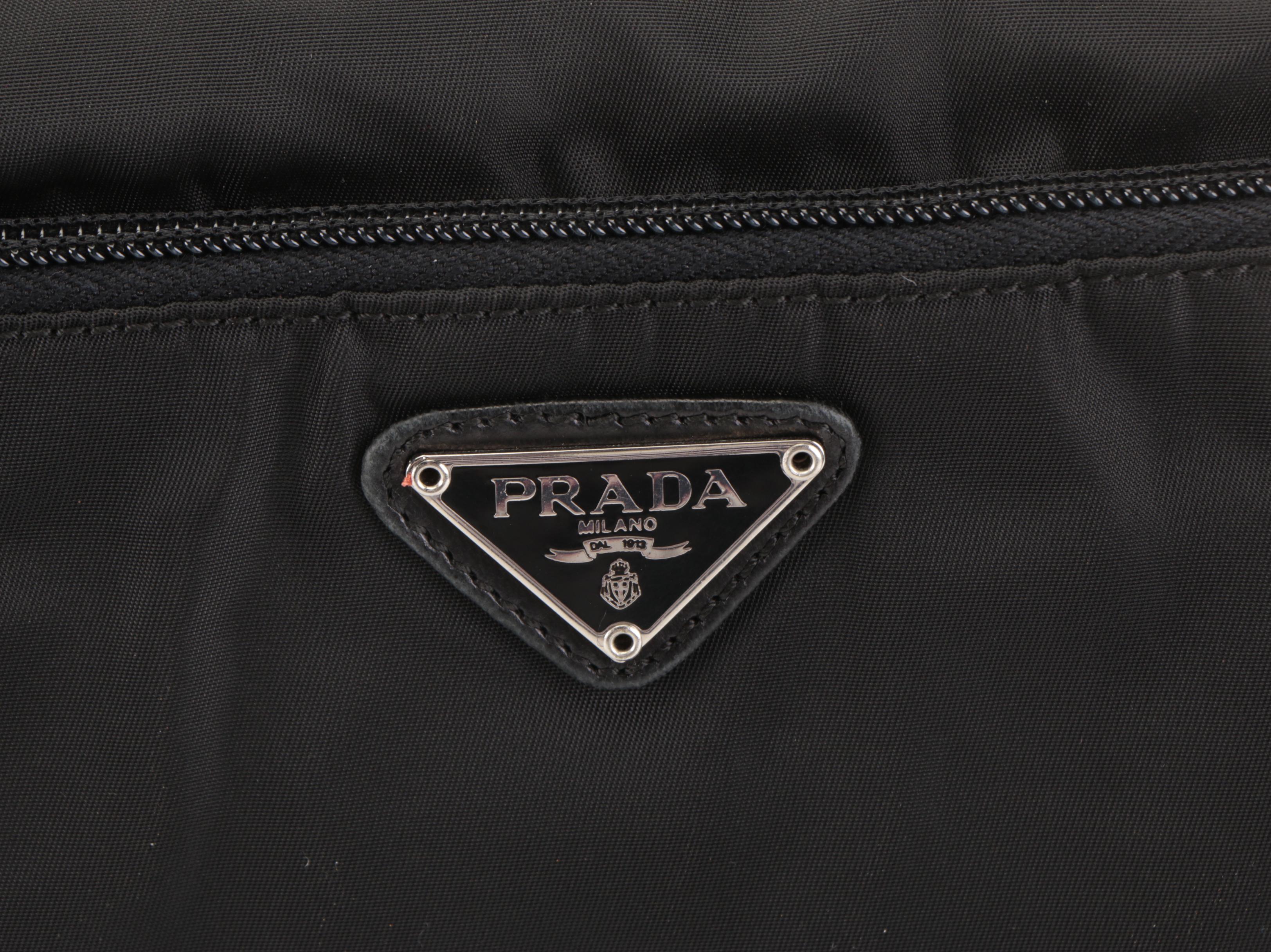 Prada Two-Pocket Flap Shoulder Bag in Black Tessuto Nylon and Lambskin