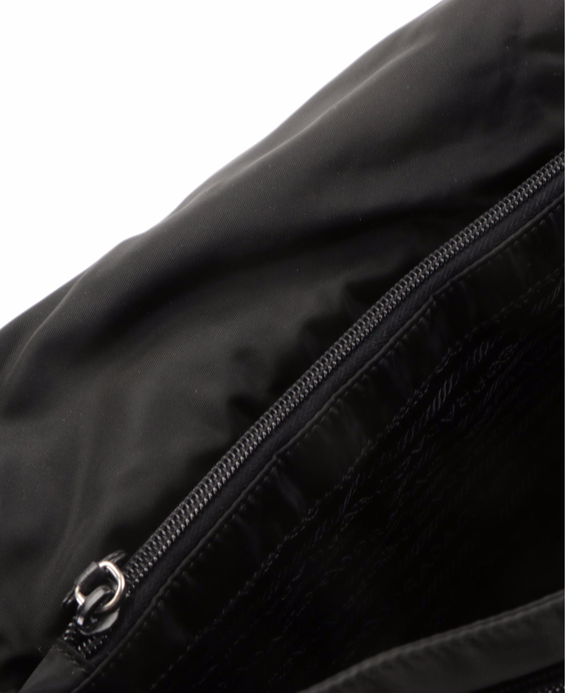 Prada Two-Pocket Flap Shoulder Bag in Black Tessuto Nylon and Lambskin