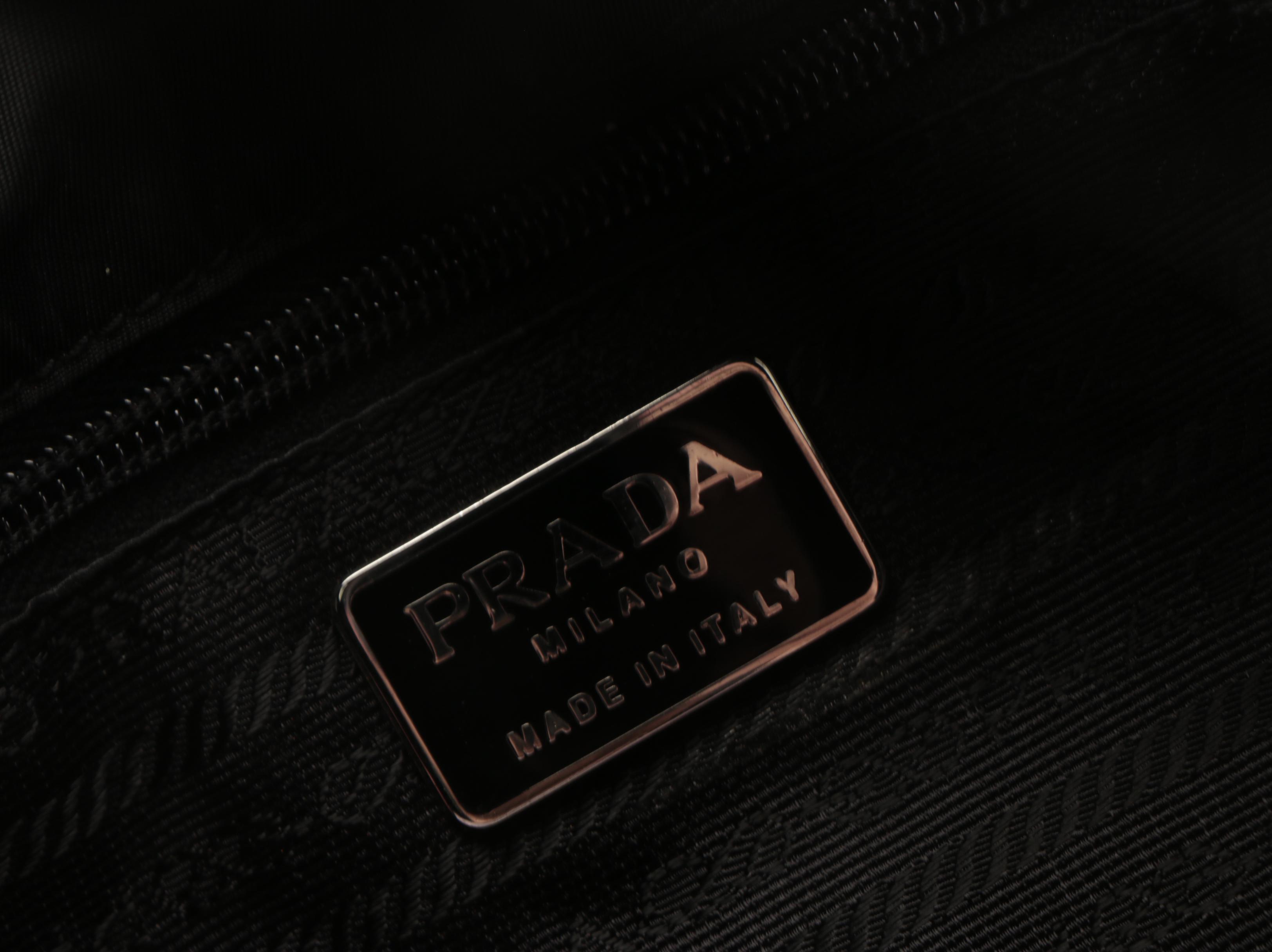 Prada Two-Pocket Flap Shoulder Bag in Black Tessuto Nylon and Lambskin