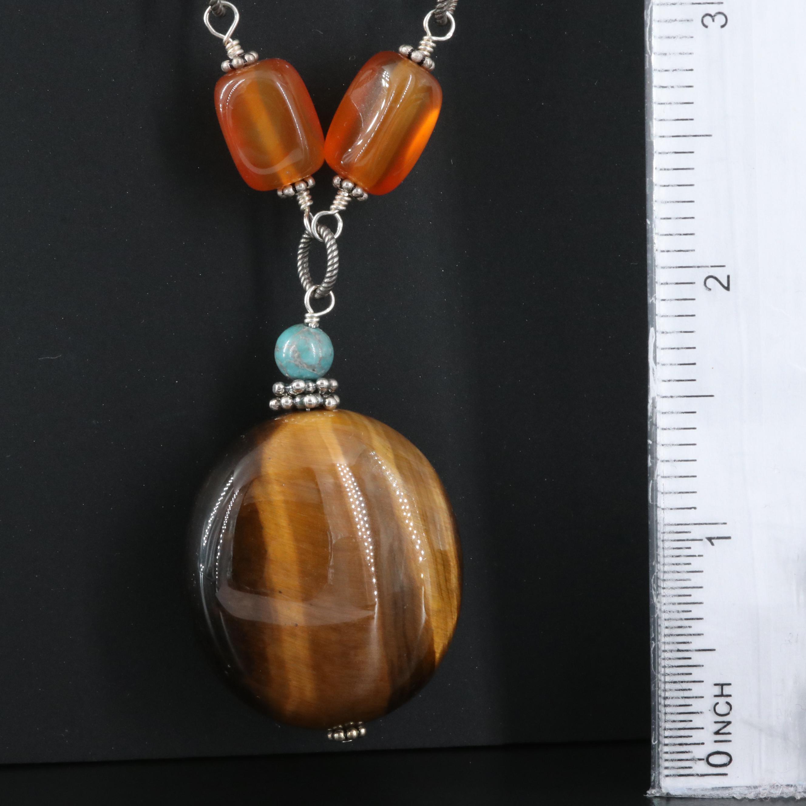 Sterling Necklace with Tiger's Eye, Sodalite and Carnelian