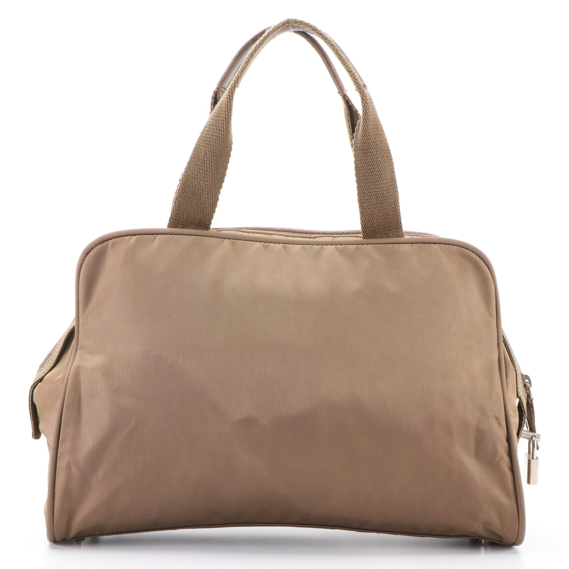 Prada Handbag in Green Nylon with Padlock and Keys