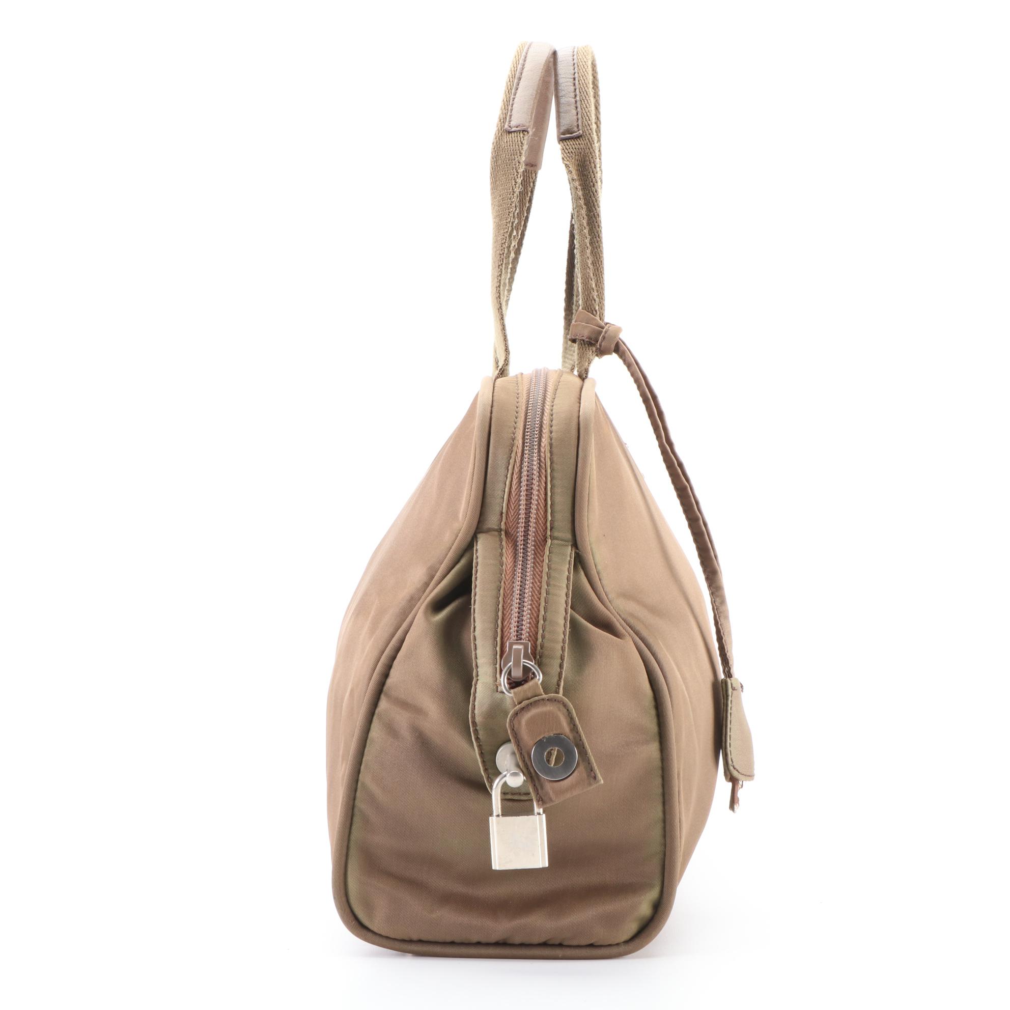 Prada Handbag in Green Nylon with Padlock and Keys