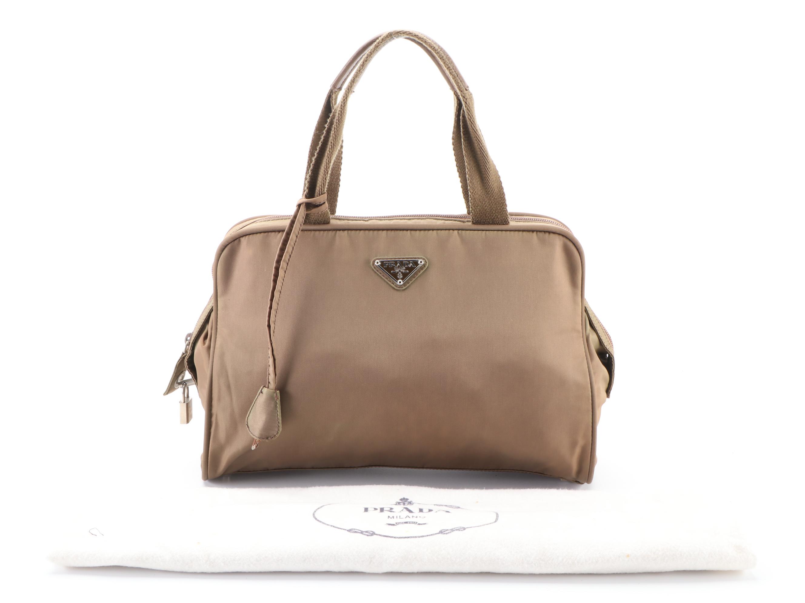 Prada Handbag in Green Nylon with Padlock and Keys