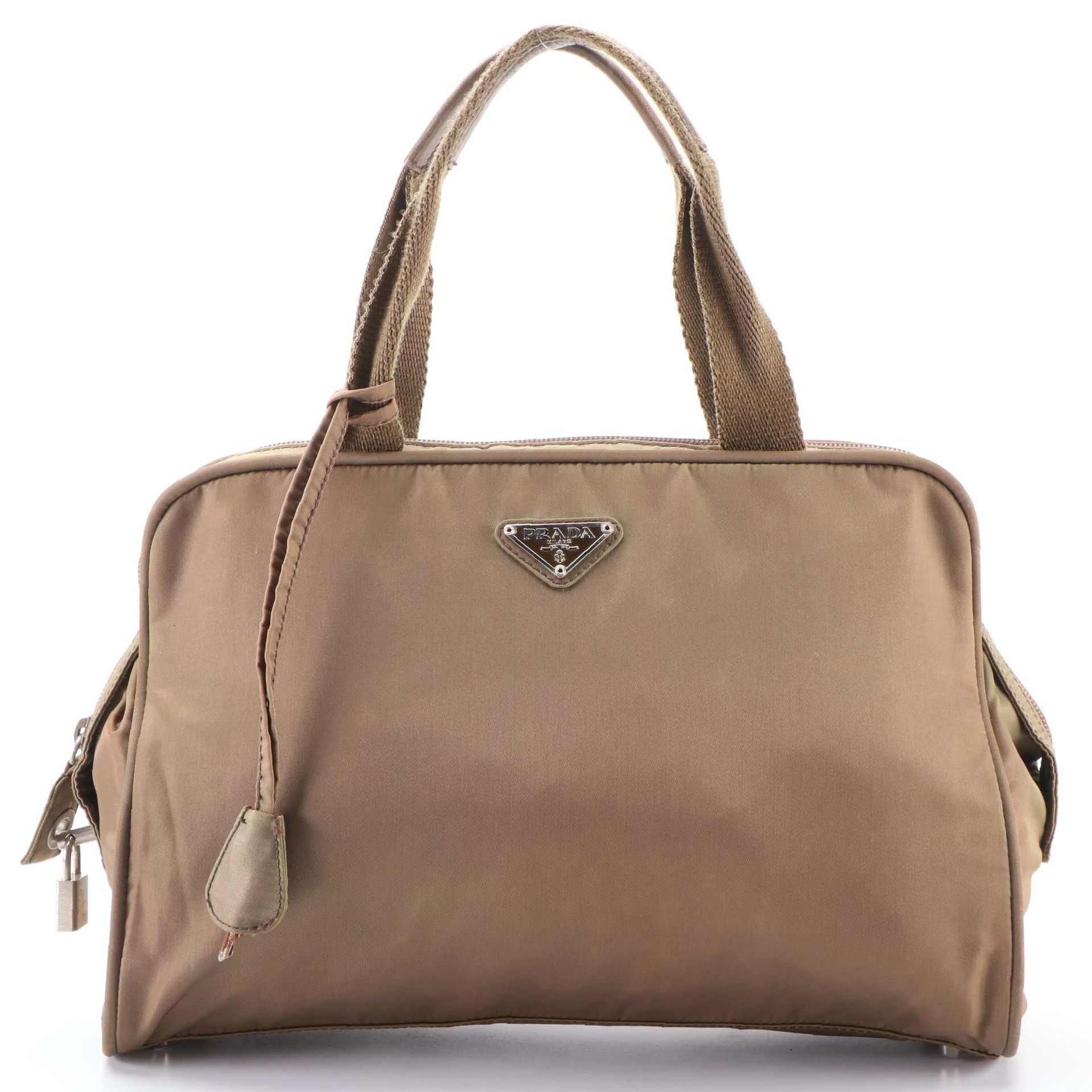 Prada Handbag in Green Nylon with Padlock and Keys