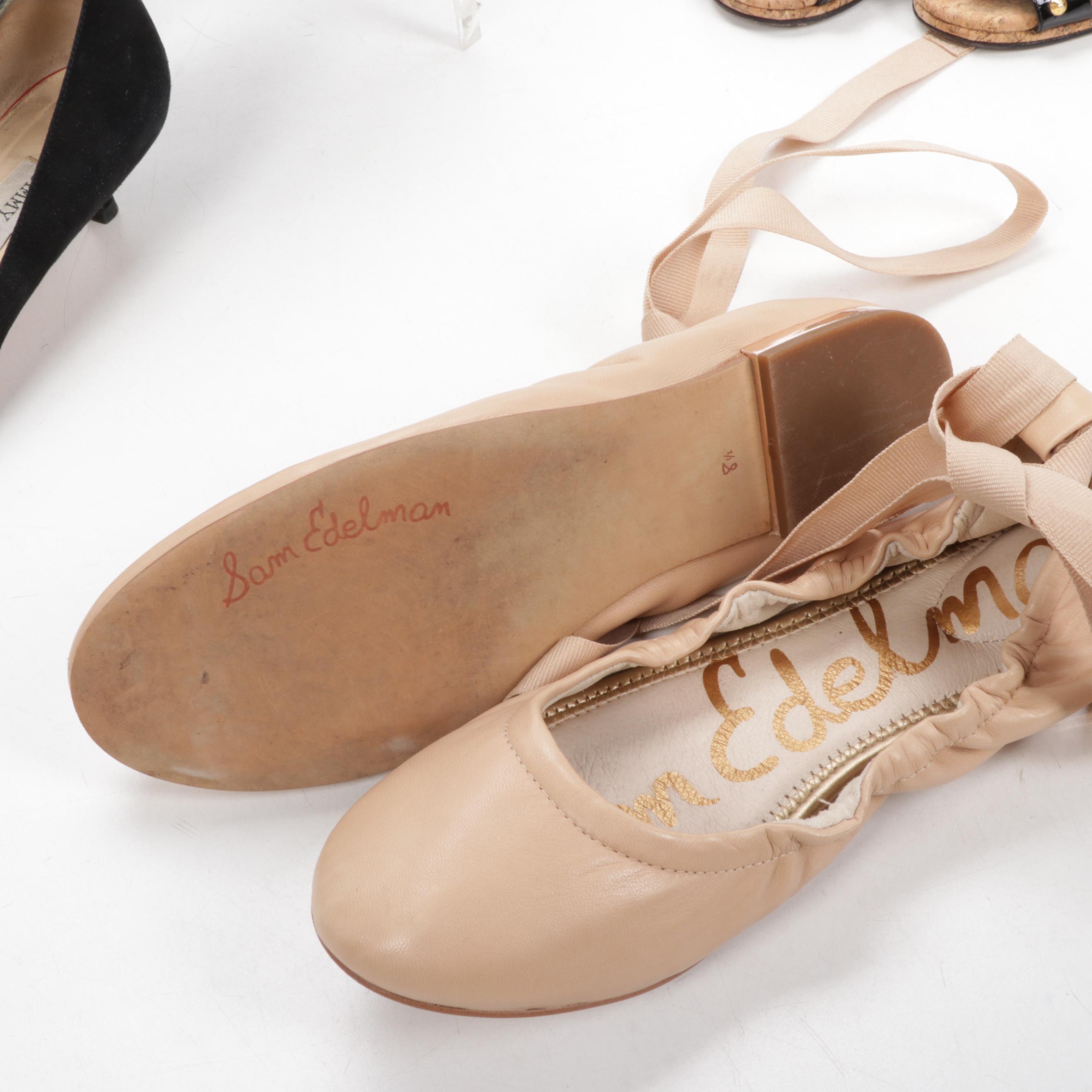 Four Pairs of Prada Sport, Gucci, Jimmy Choo, and Sam Edelman Shoes and Sandals