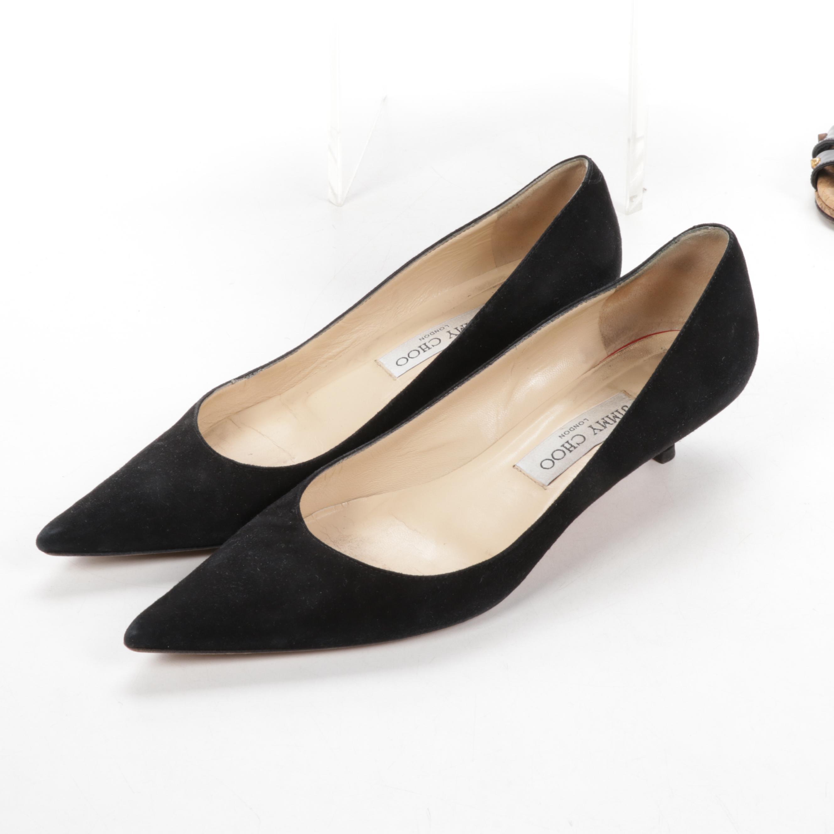 Four Pairs of Prada Sport, Gucci, Jimmy Choo, and Sam Edelman Shoes and Sandals