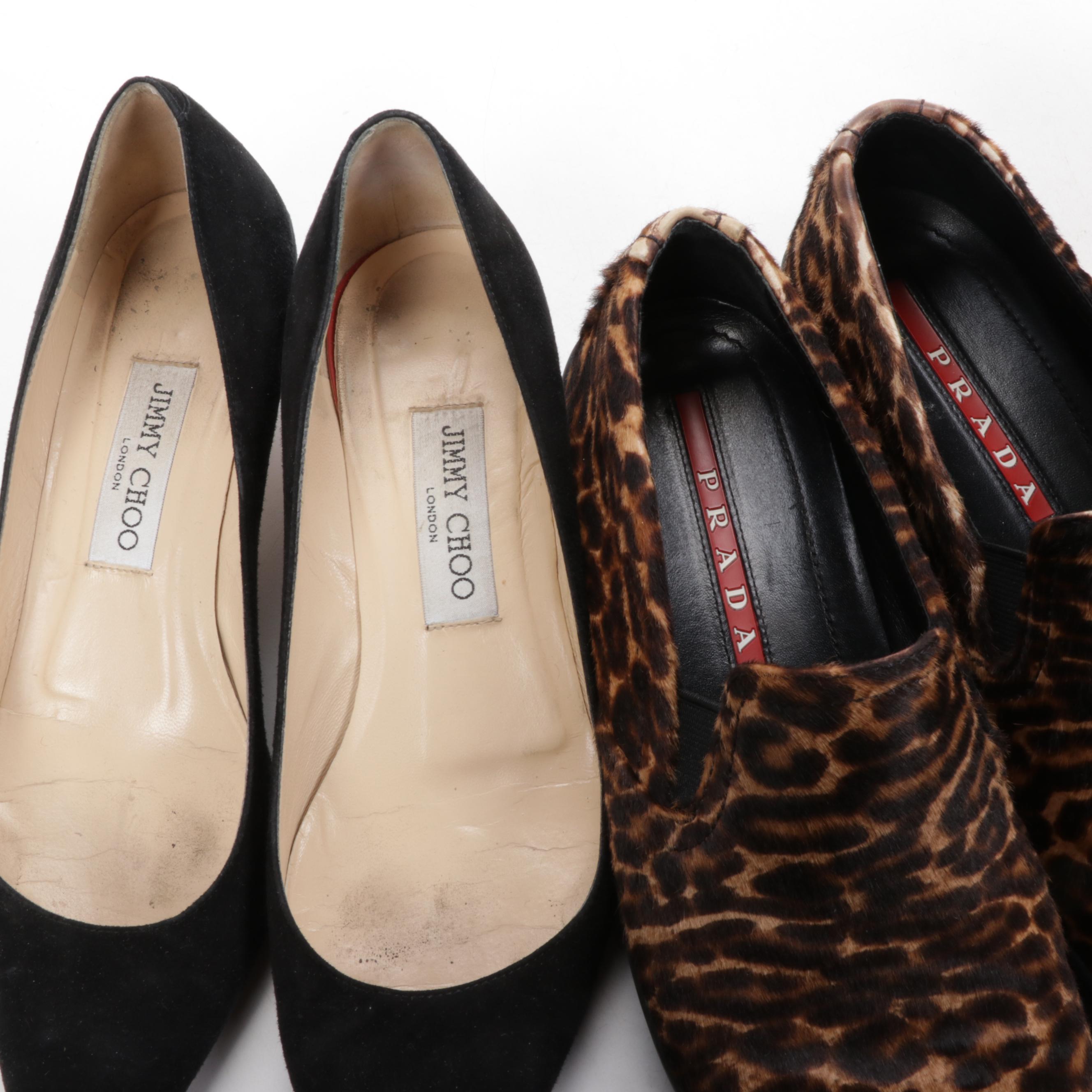 Four Pairs of Prada Sport, Gucci, Jimmy Choo, and Sam Edelman Shoes and Sandals