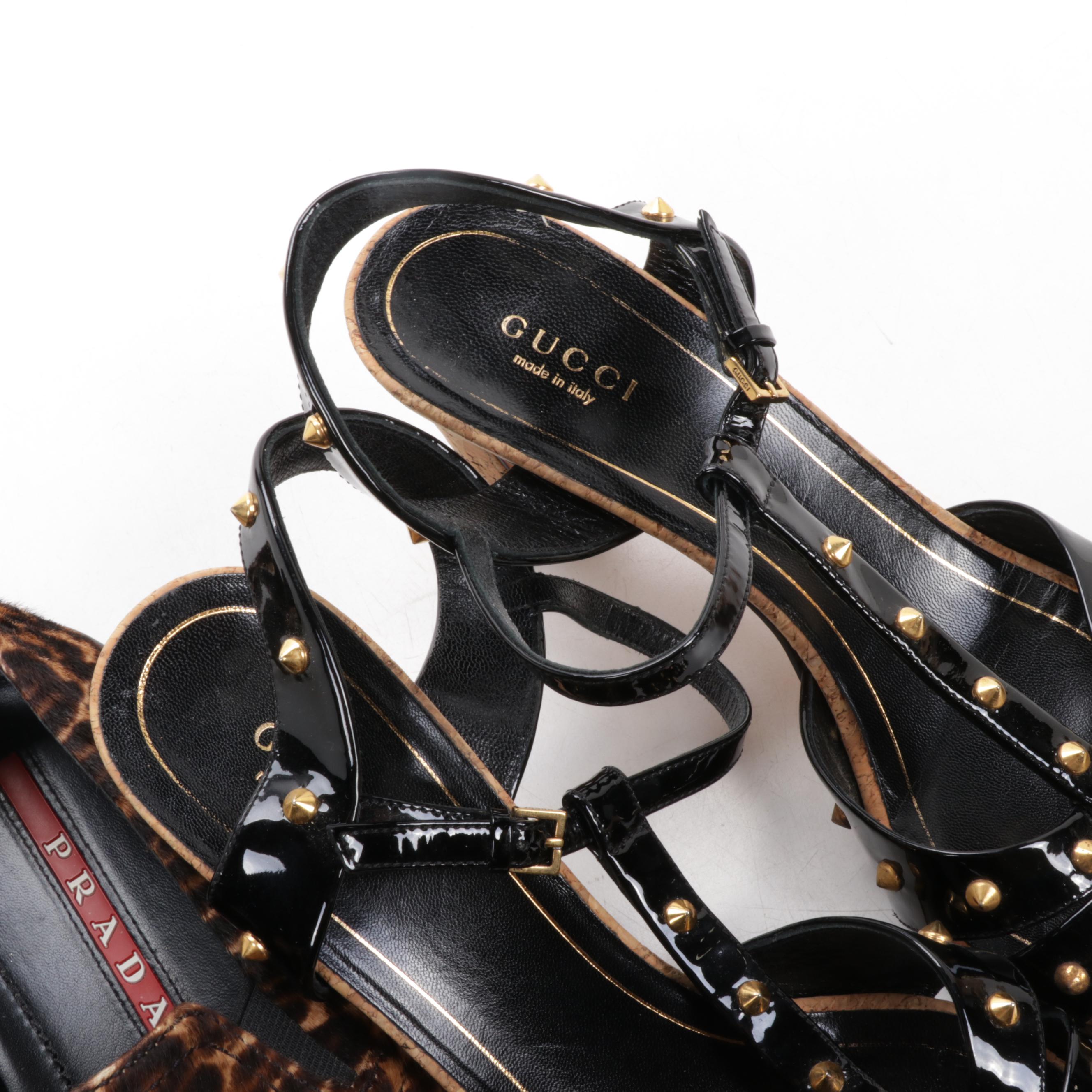 Four Pairs of Prada Sport, Gucci, Jimmy Choo, and Sam Edelman Shoes and Sandals