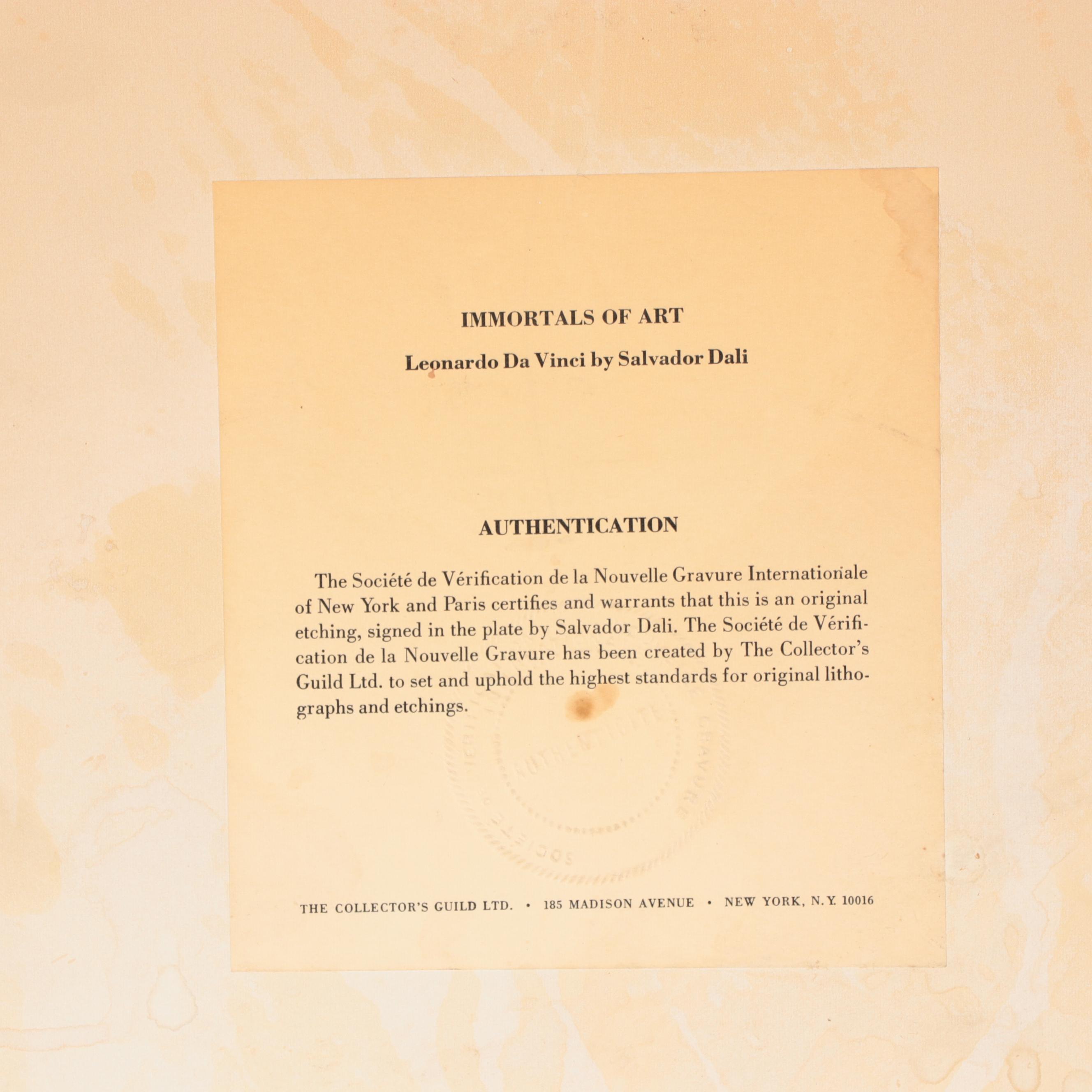 Salvador Dalí Restrike Etching "Leonardo Da Vinci"