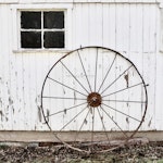 Primitive Painted Cast Iron Wagon Wheel, 19th Century
