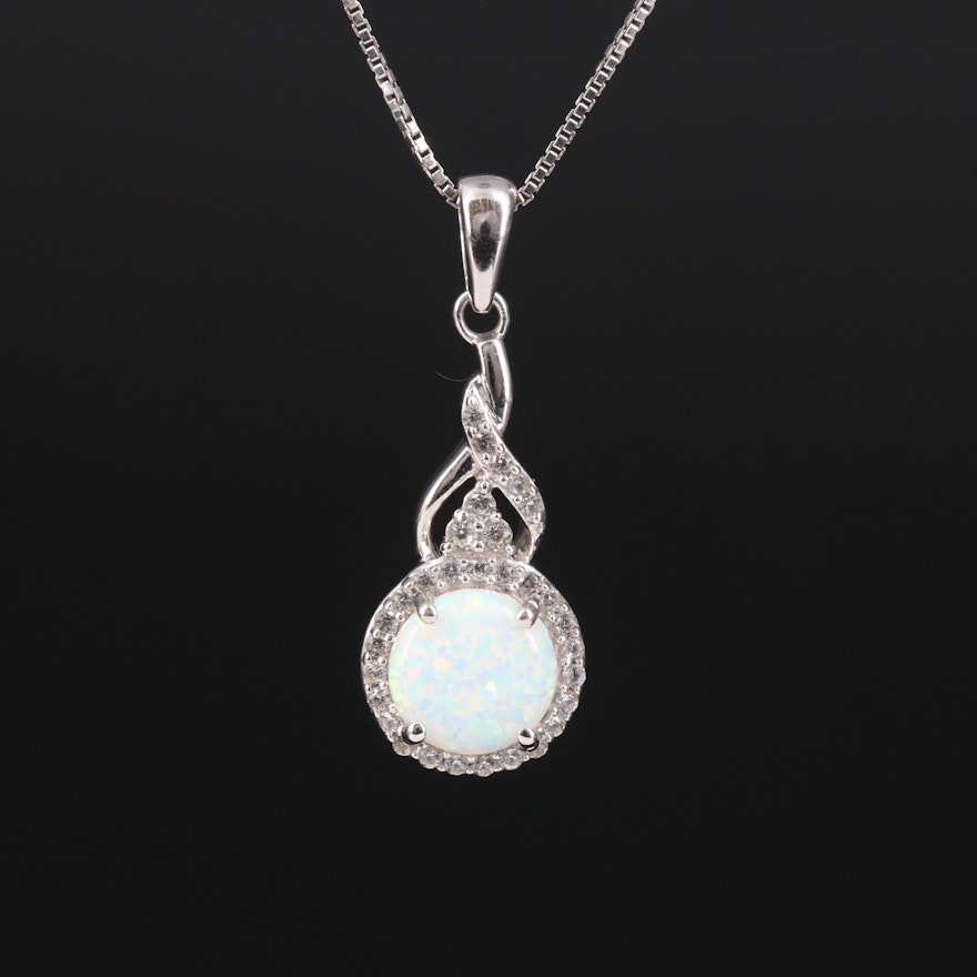 Sterling Opal and Sapphire Pendant Necklace