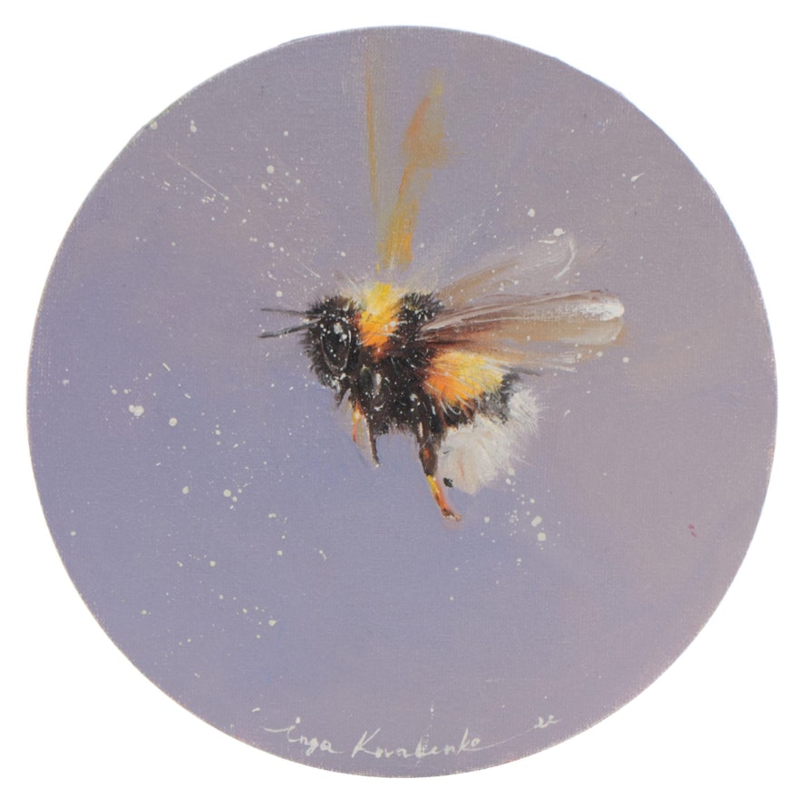 Inga Kovelenko Acrylic Painting of Bee in Flight, 2022