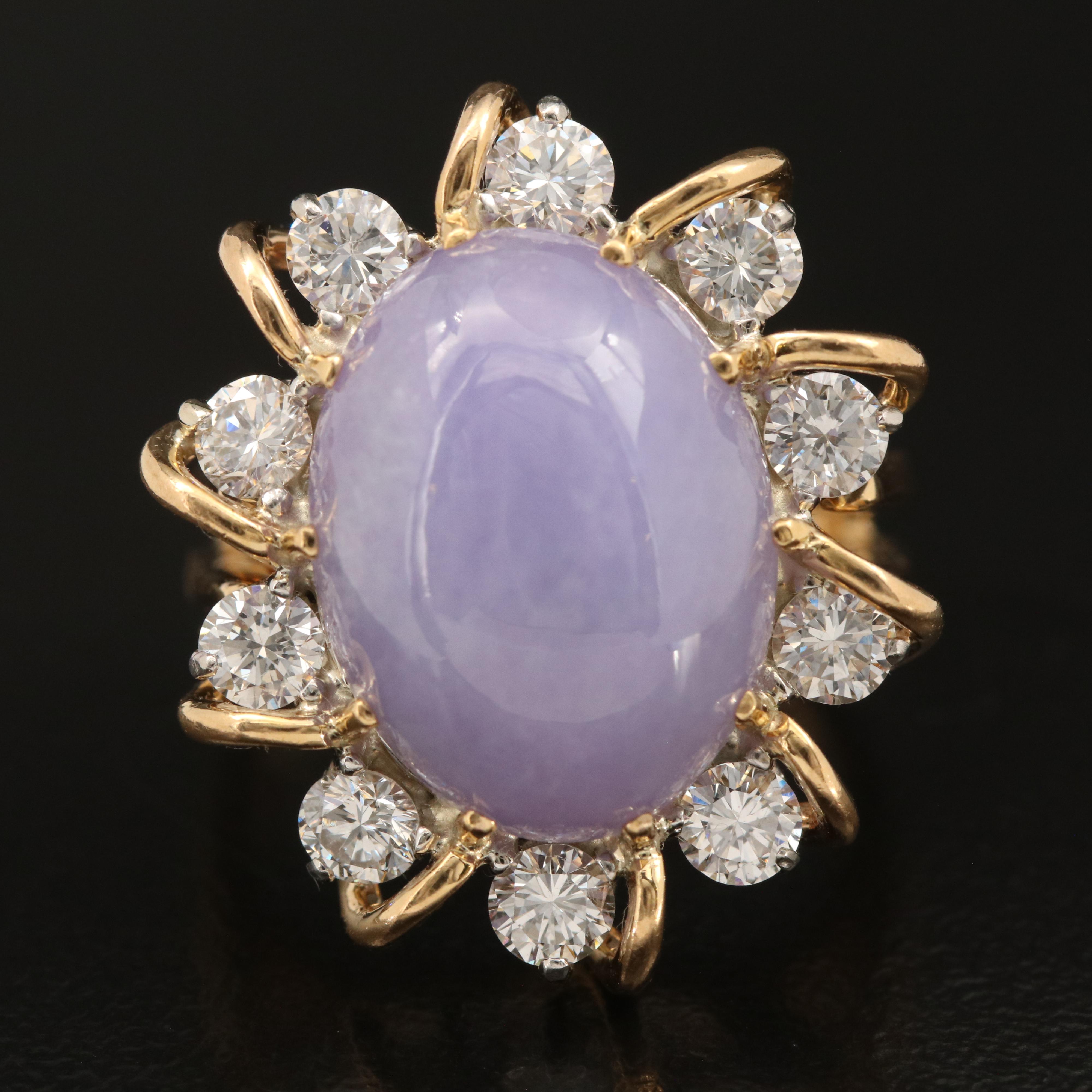 18K and Platinum Jadeite and 1.30 CTW Diamond Sunburst Halo Ring