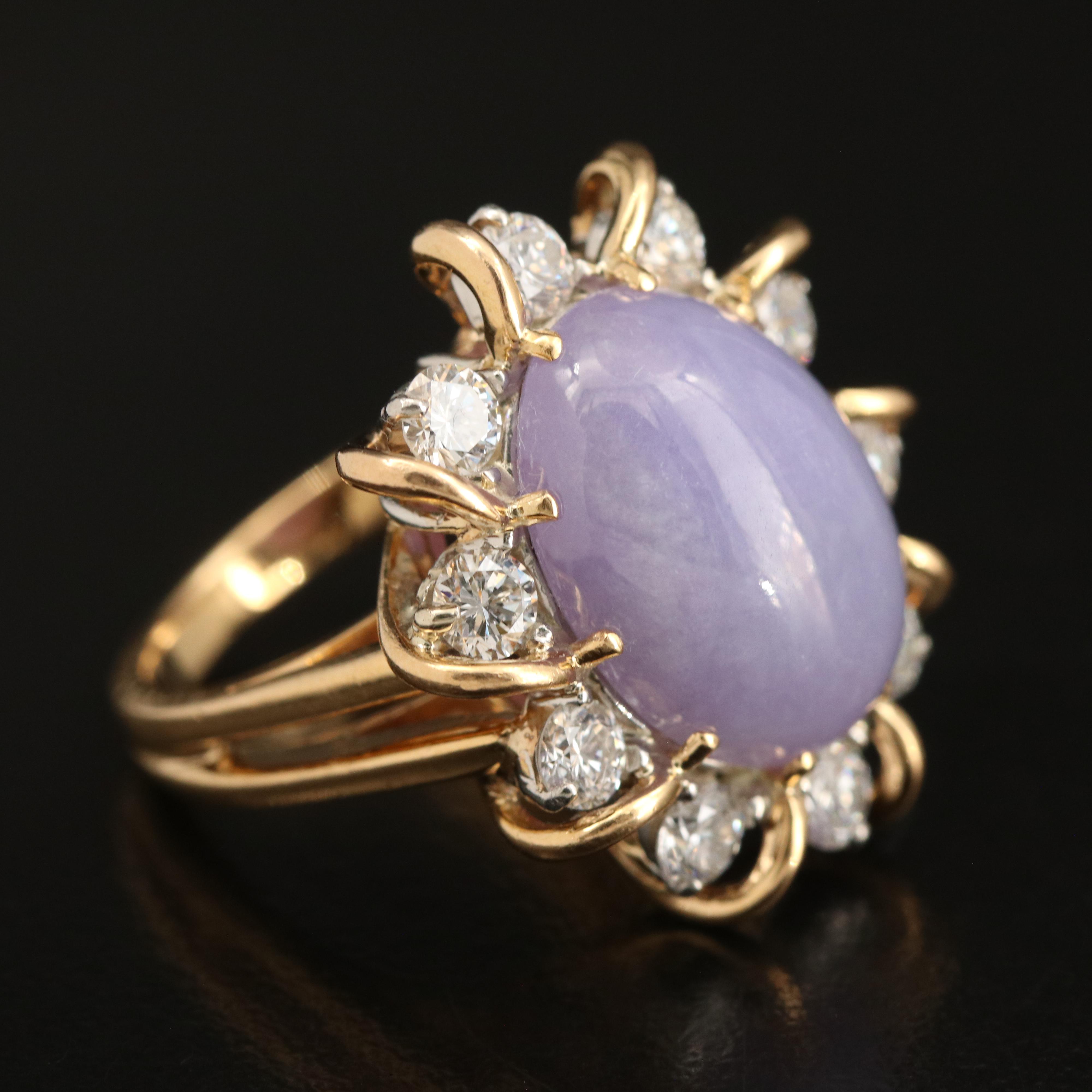 18K and Platinum Jadeite and 1.30 CTW Diamond Sunburst Halo Ring