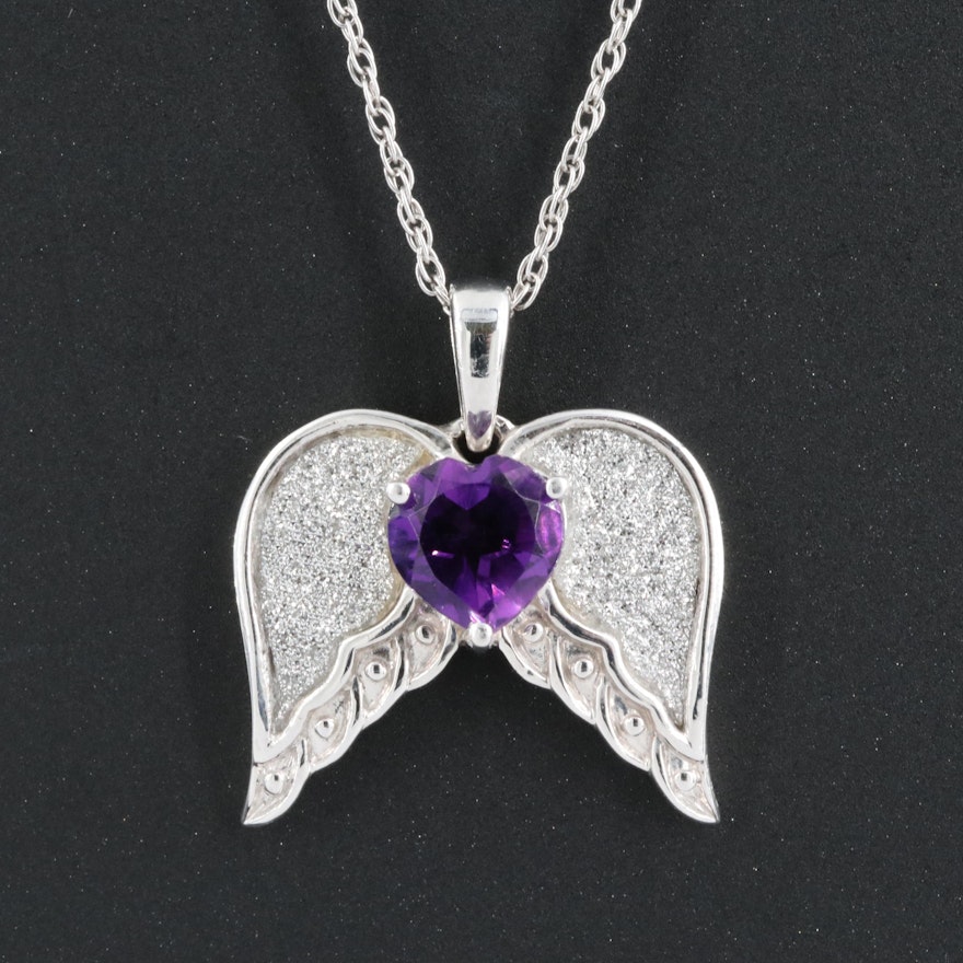 Sterling Amethyst and Druzy Wing Pendant Necklace