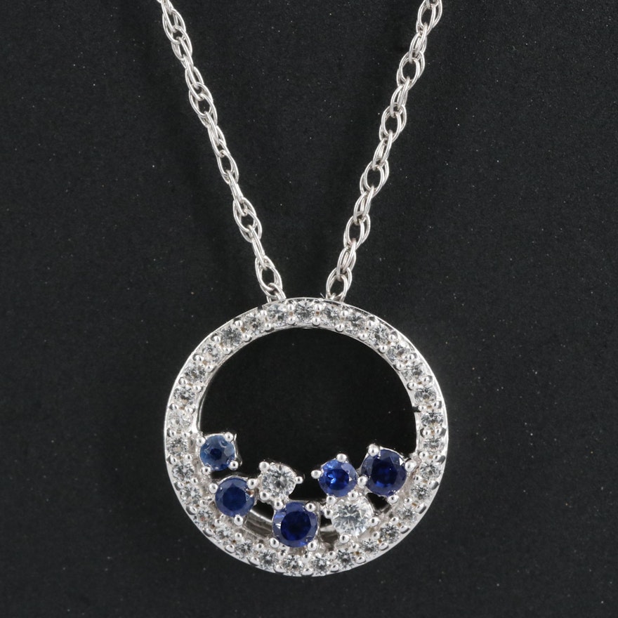 Stering Sapphire Circle Pendant Necklace