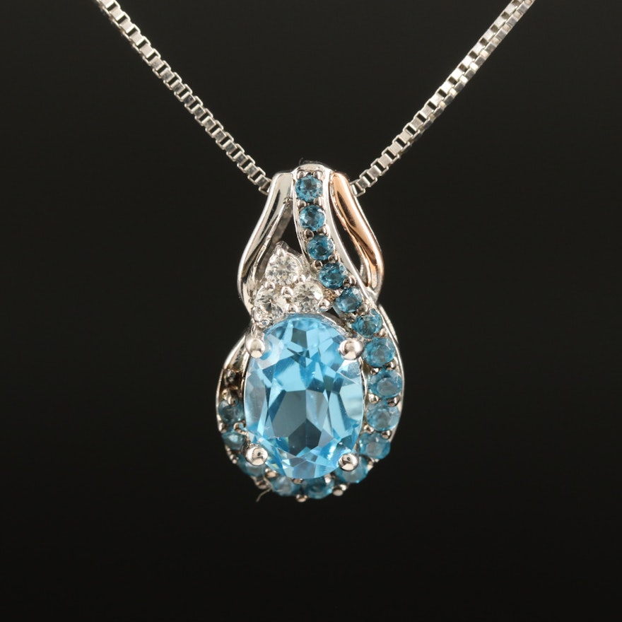 Sterling Topaz and Sapphire Necklace with 10K Rose Gold Accent