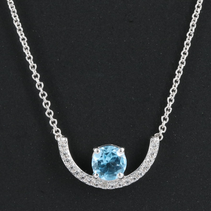 Sterling Topaz and Sapphire Crescent Necklace