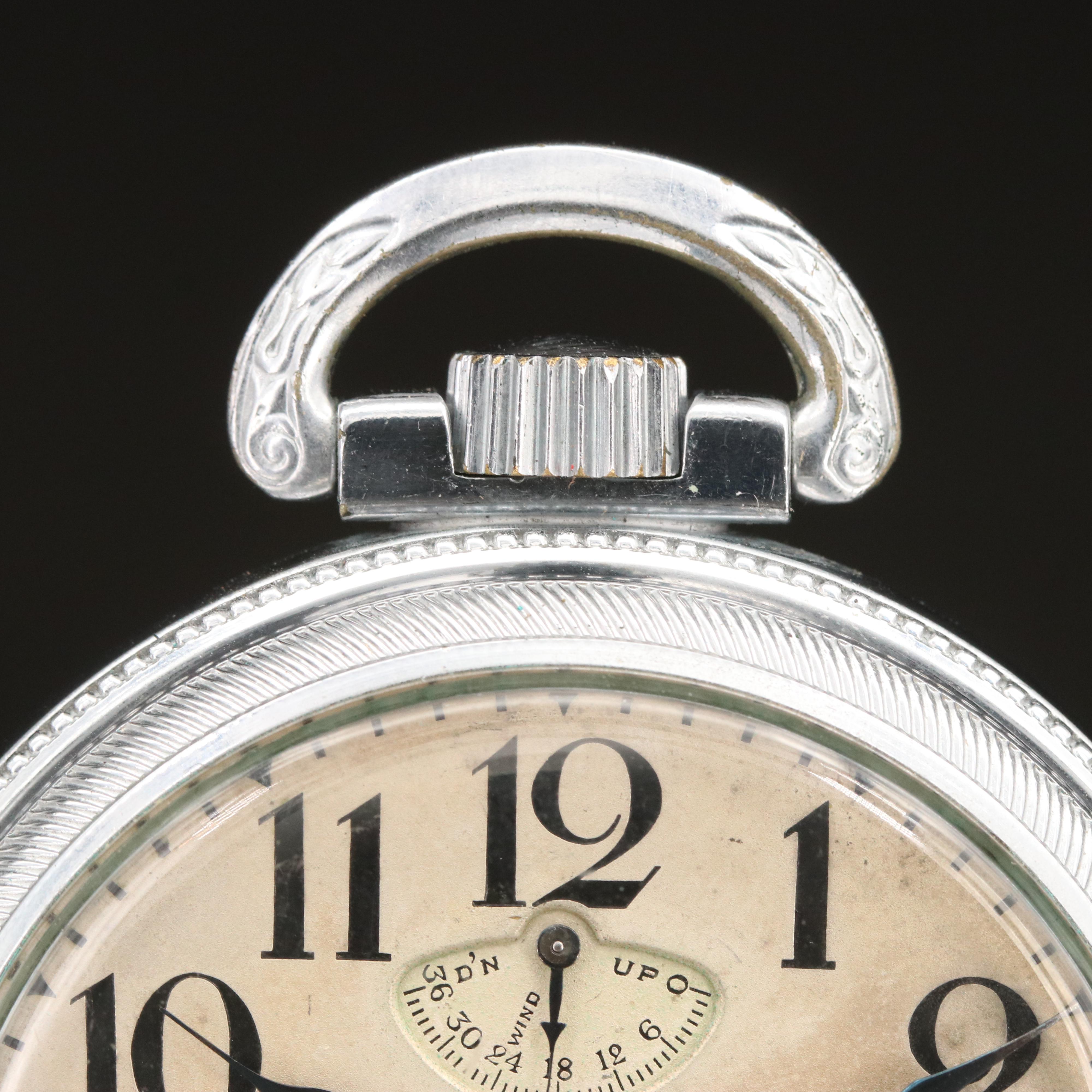 1907 Waltham Vanguard Up/Down Indicator Pocket Watch with Leather Belt Holder