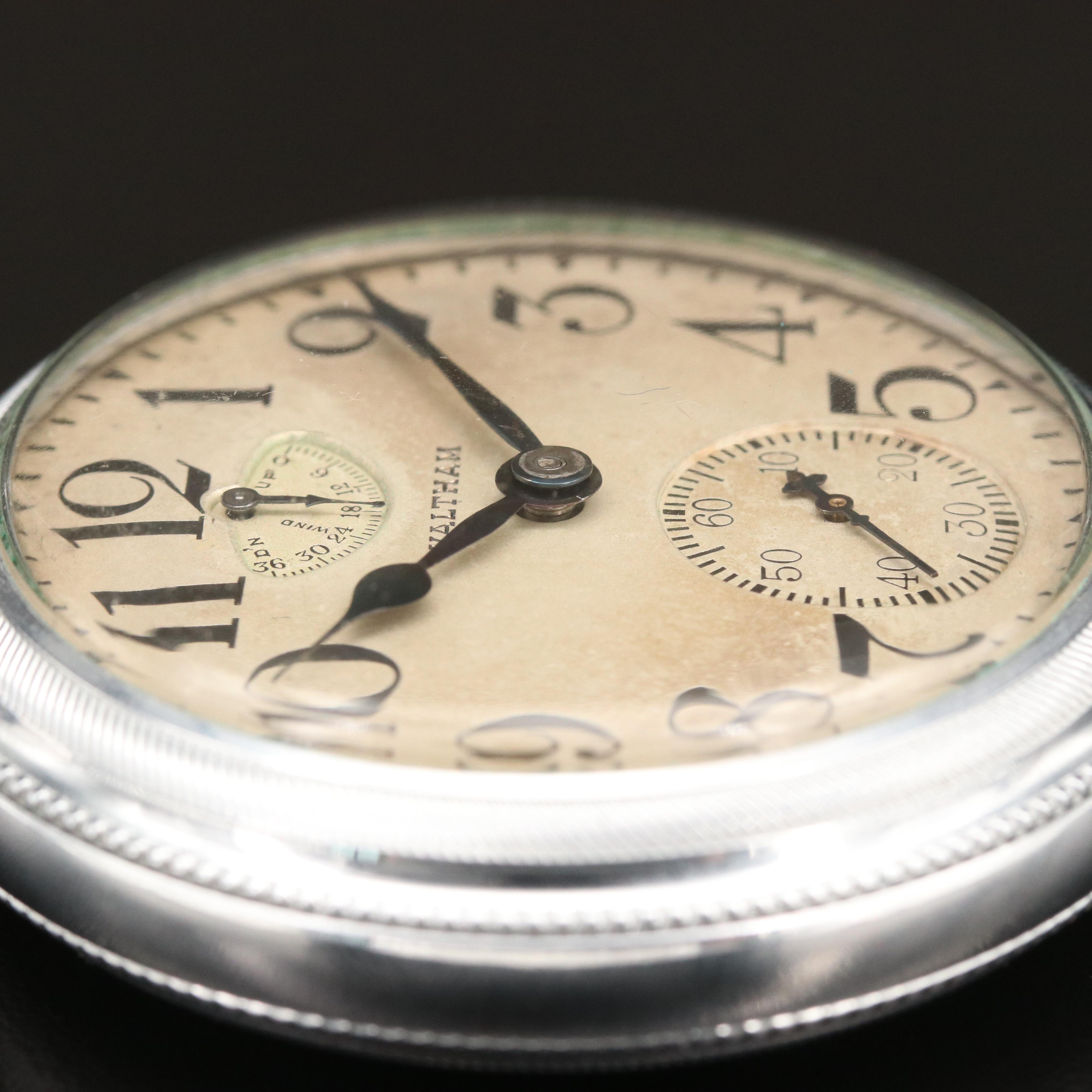 1907 Waltham Vanguard Up/Down Indicator Pocket Watch with Leather Belt Holder