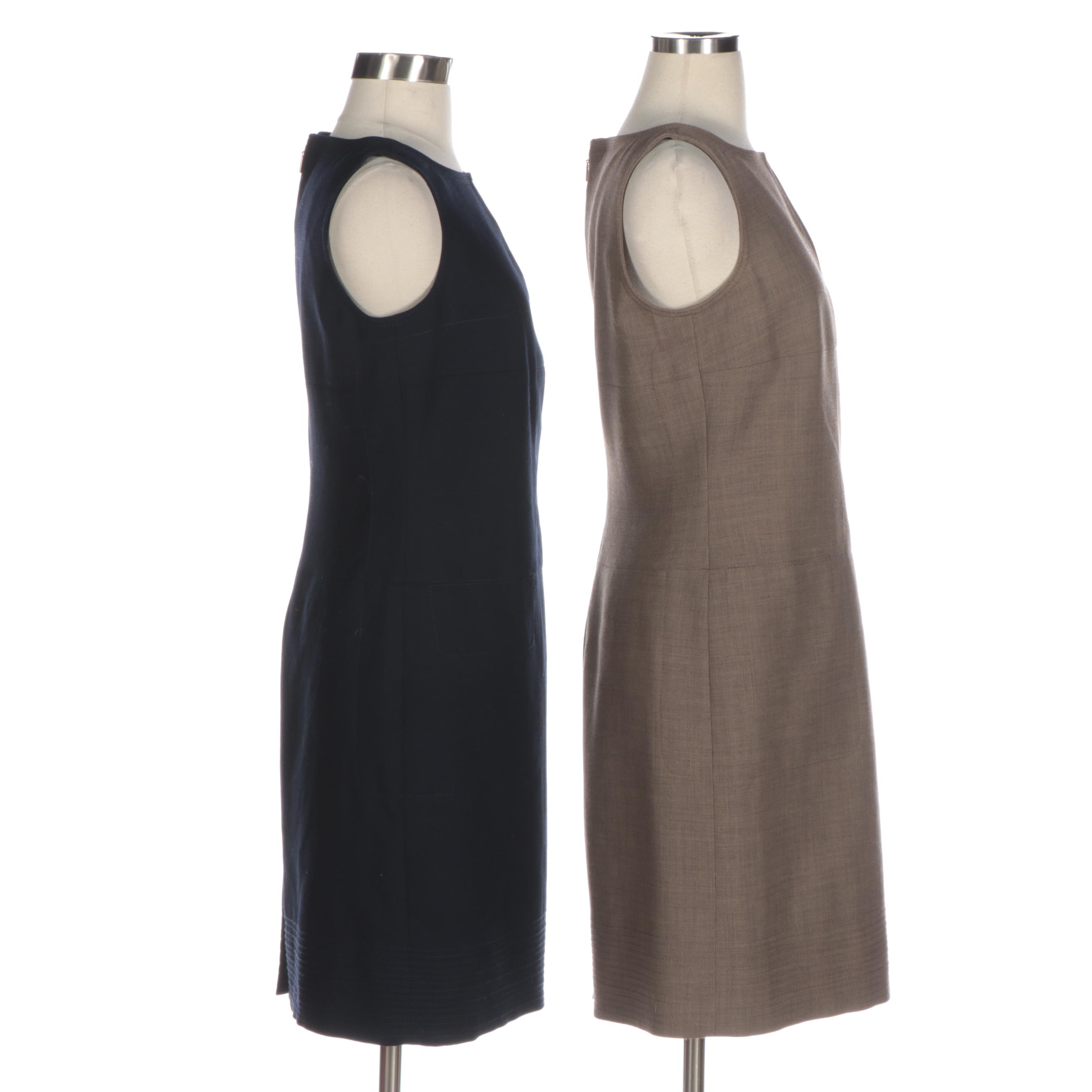 Tory Burch Sleeveless Sheath Dresses with Topstitch and Seam Details