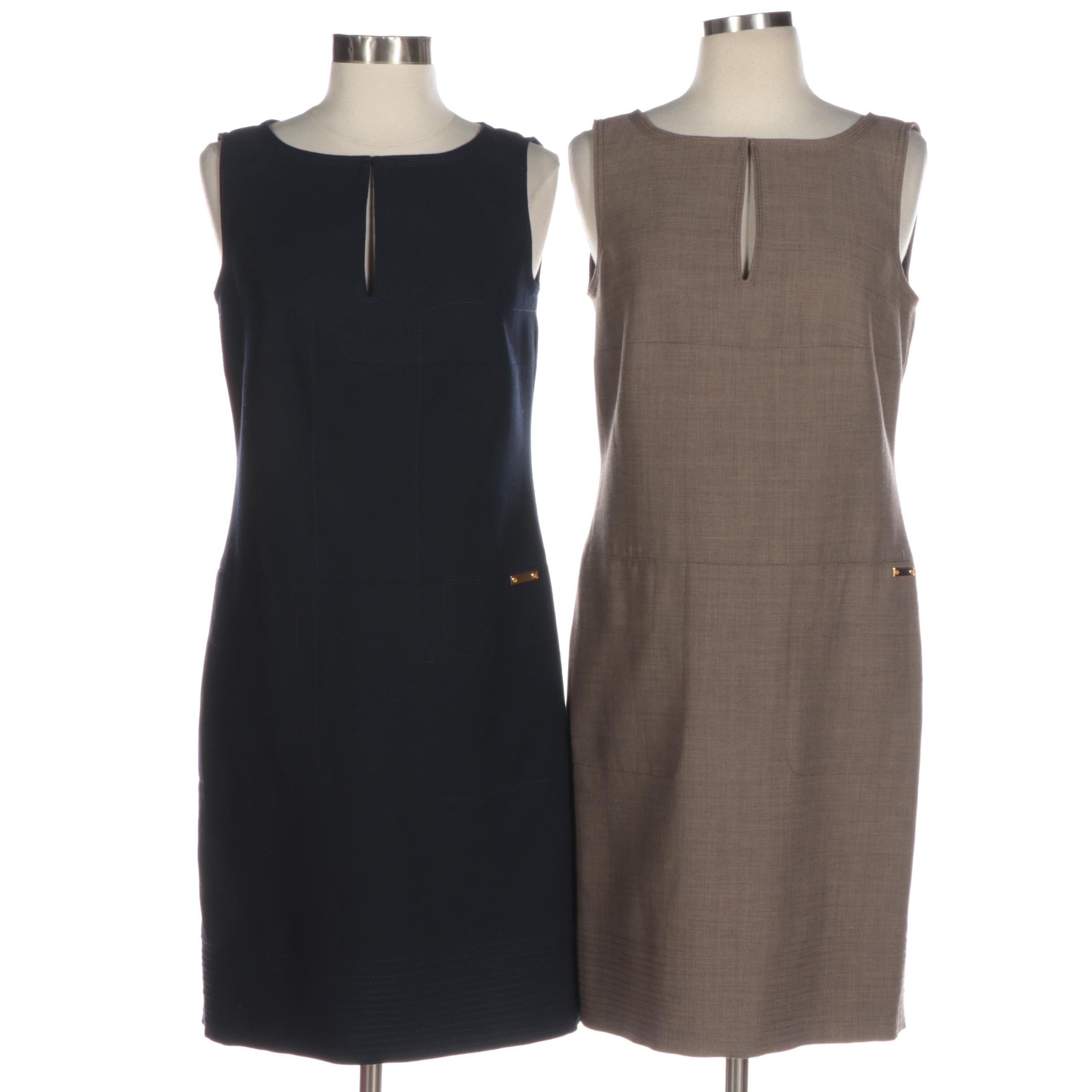Tory Burch Sleeveless Sheath Dresses with Topstitch and Seam Details
