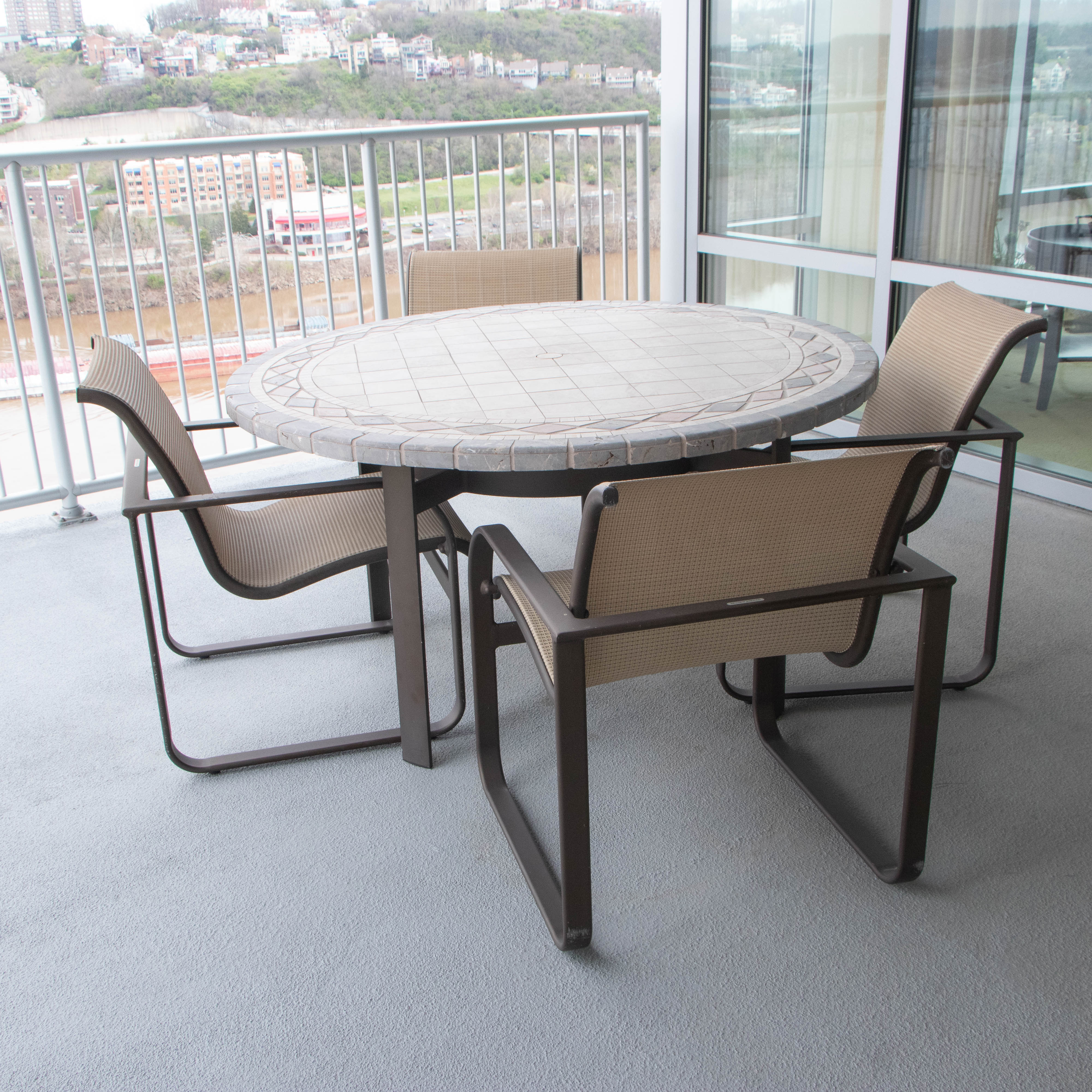 Brown Jordan Stone Top Patio Table and Armchairs