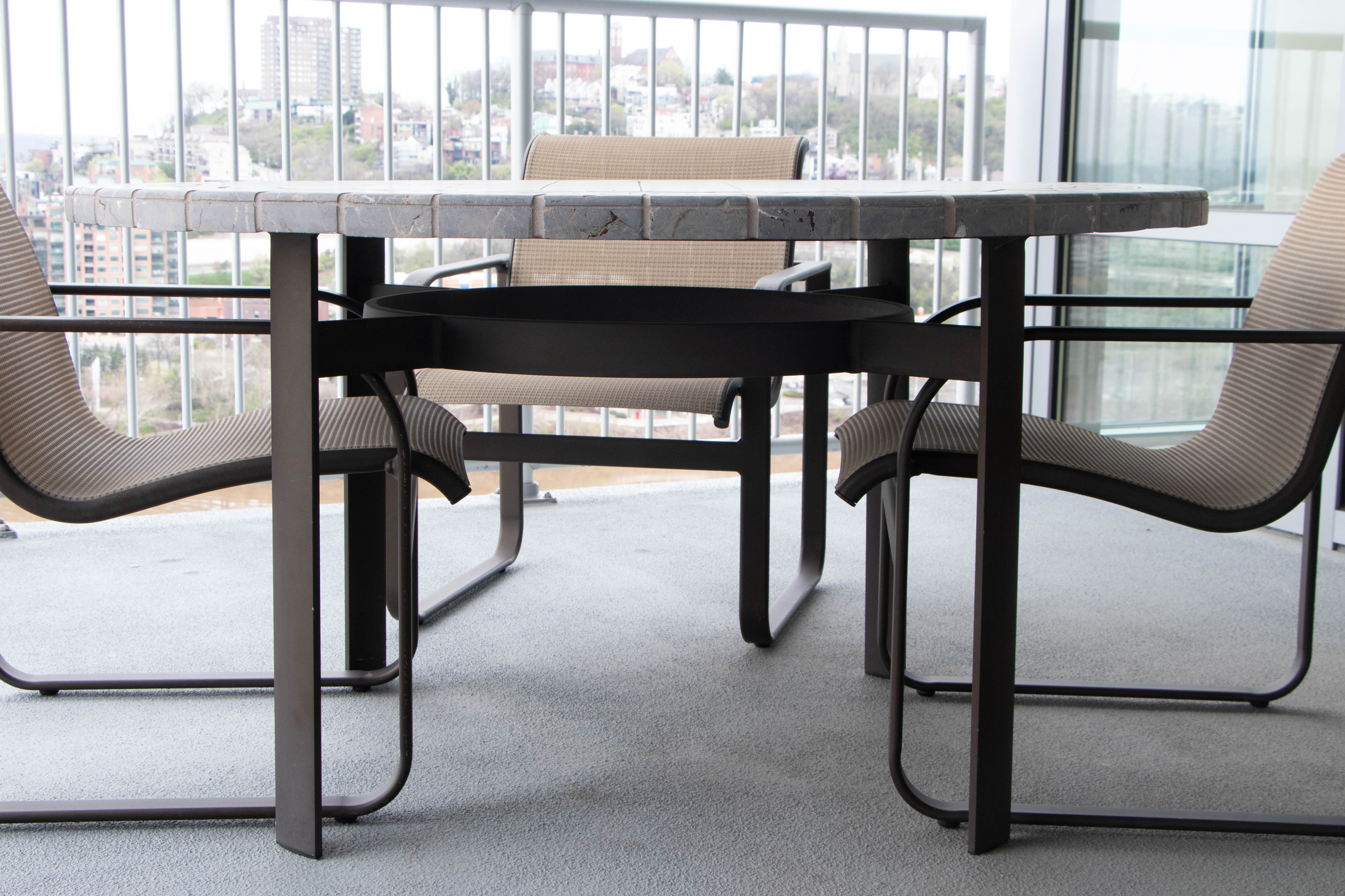 Brown Jordan Stone Top Patio Table and Armchairs