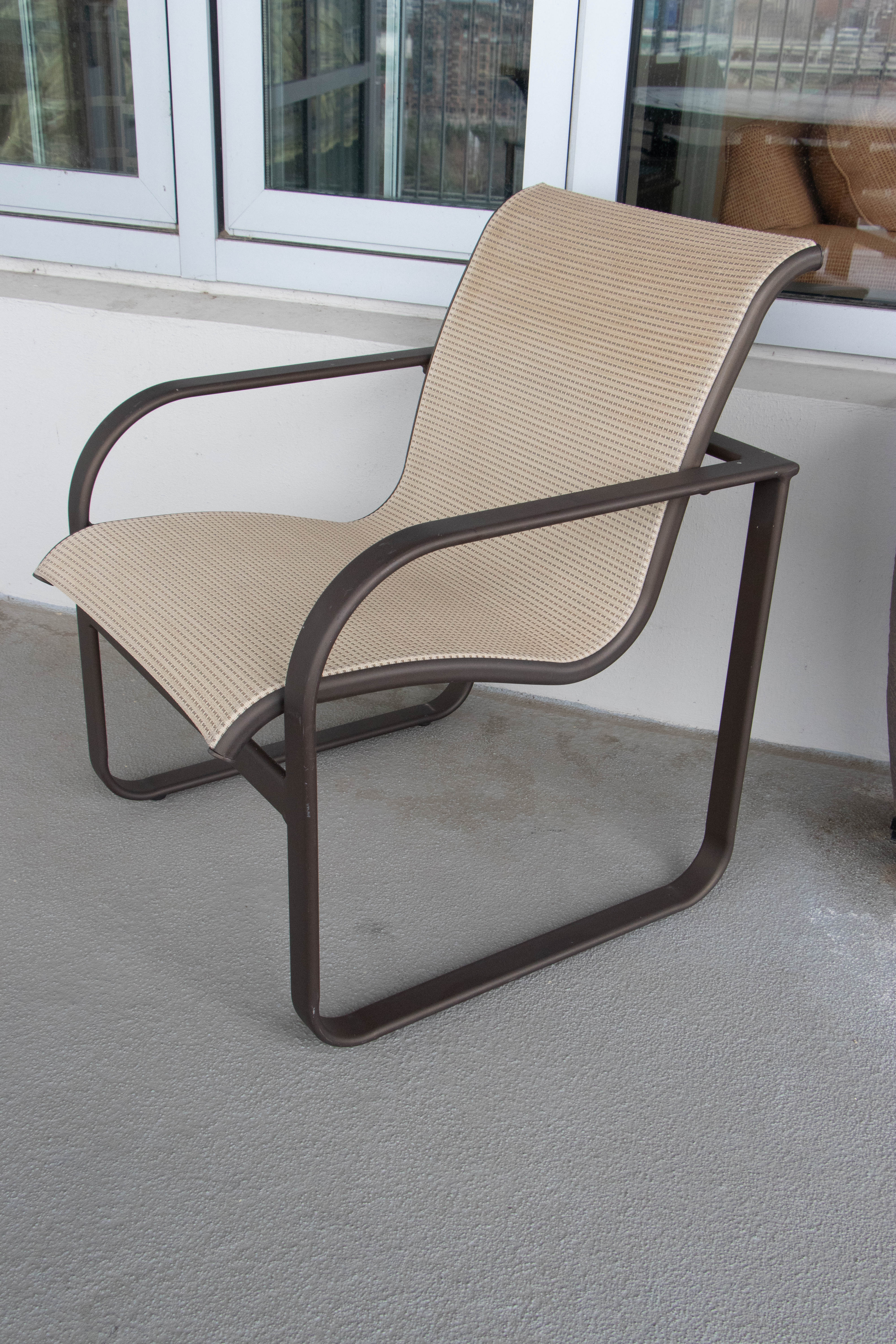 Brown Jordan Stone Top Patio Table and Armchairs