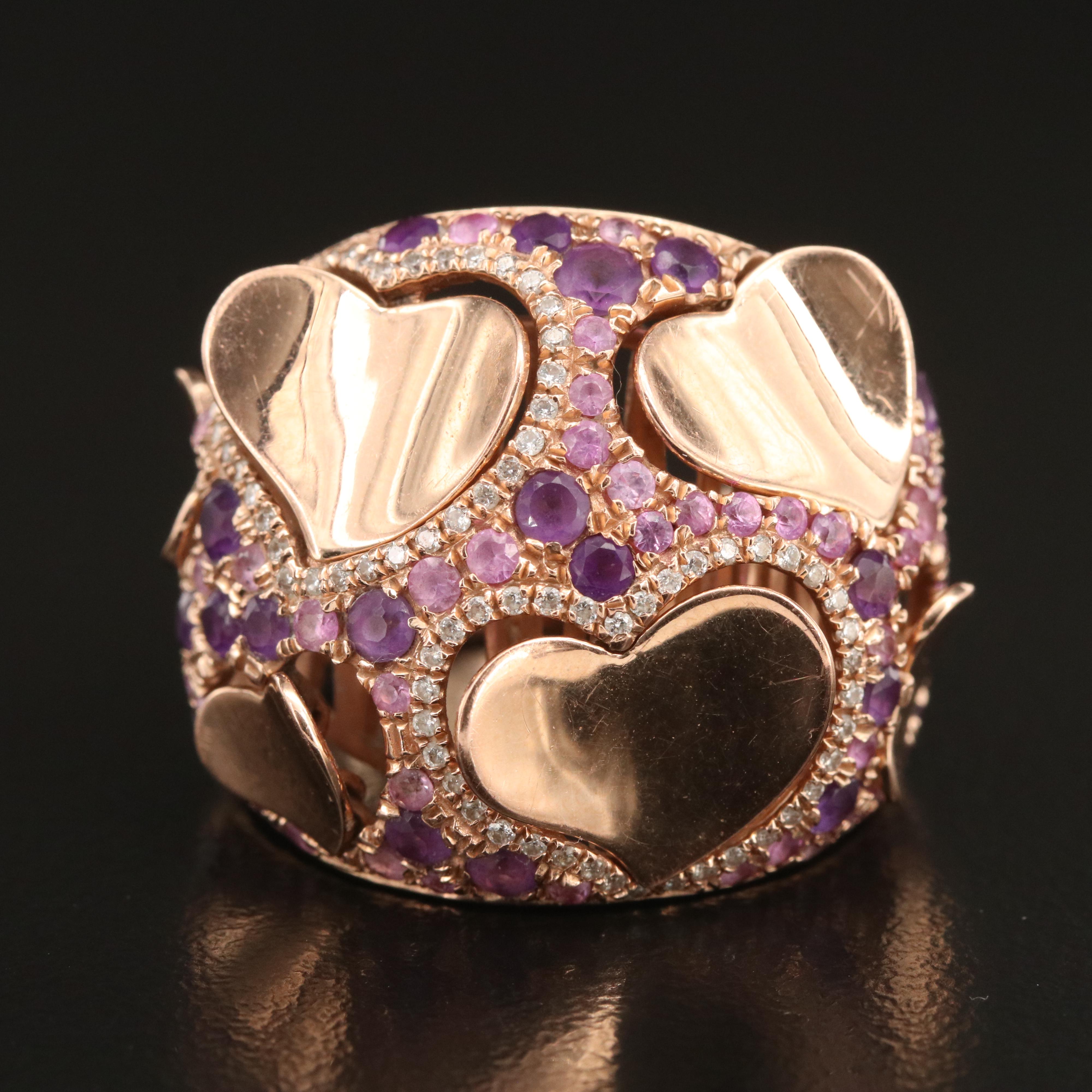 Marco Moore 14K Rose Gold Amethyst and Sapphire Articulated Heart Ring