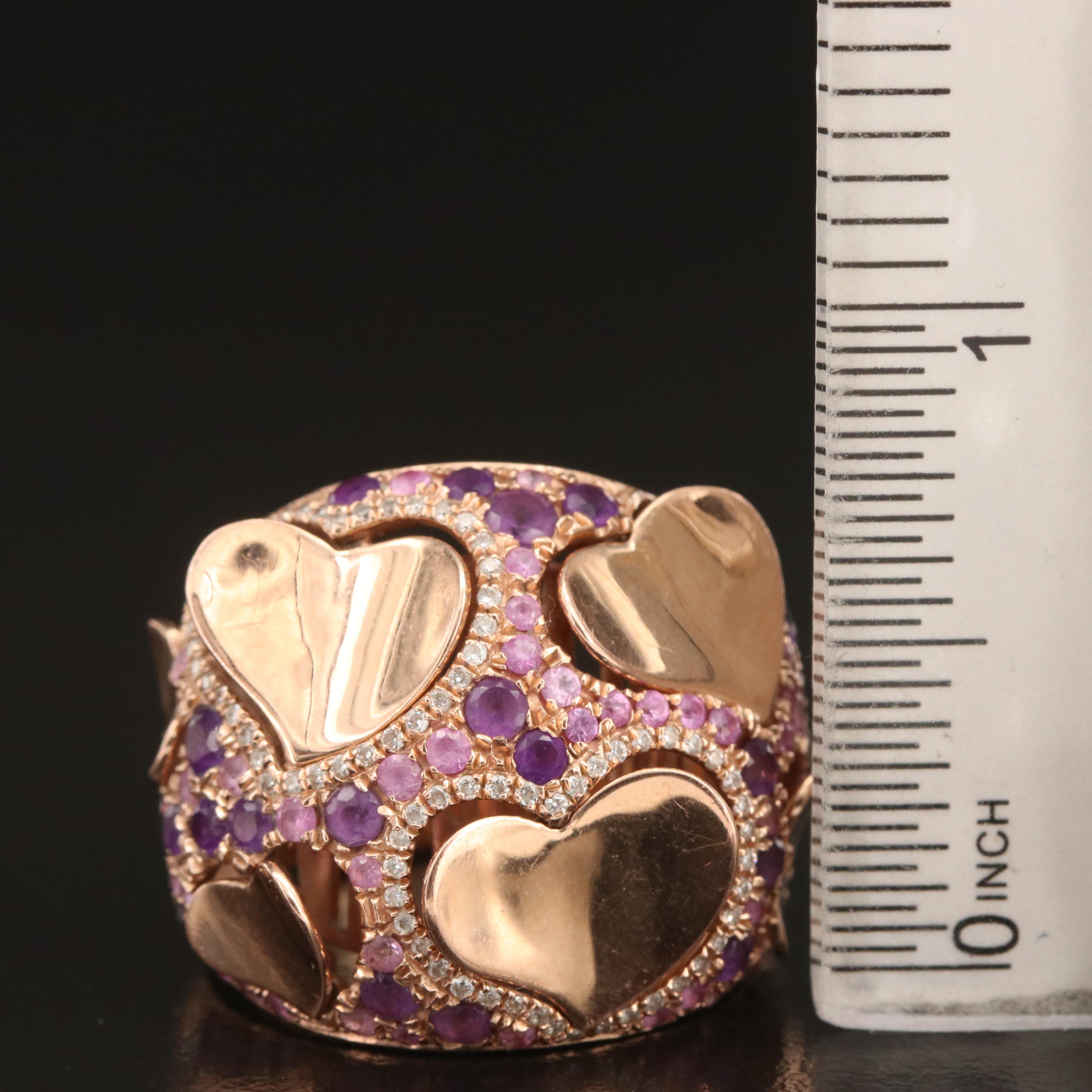 Marco Moore 14K Rose Gold Amethyst and Sapphire Articulated Heart Ring