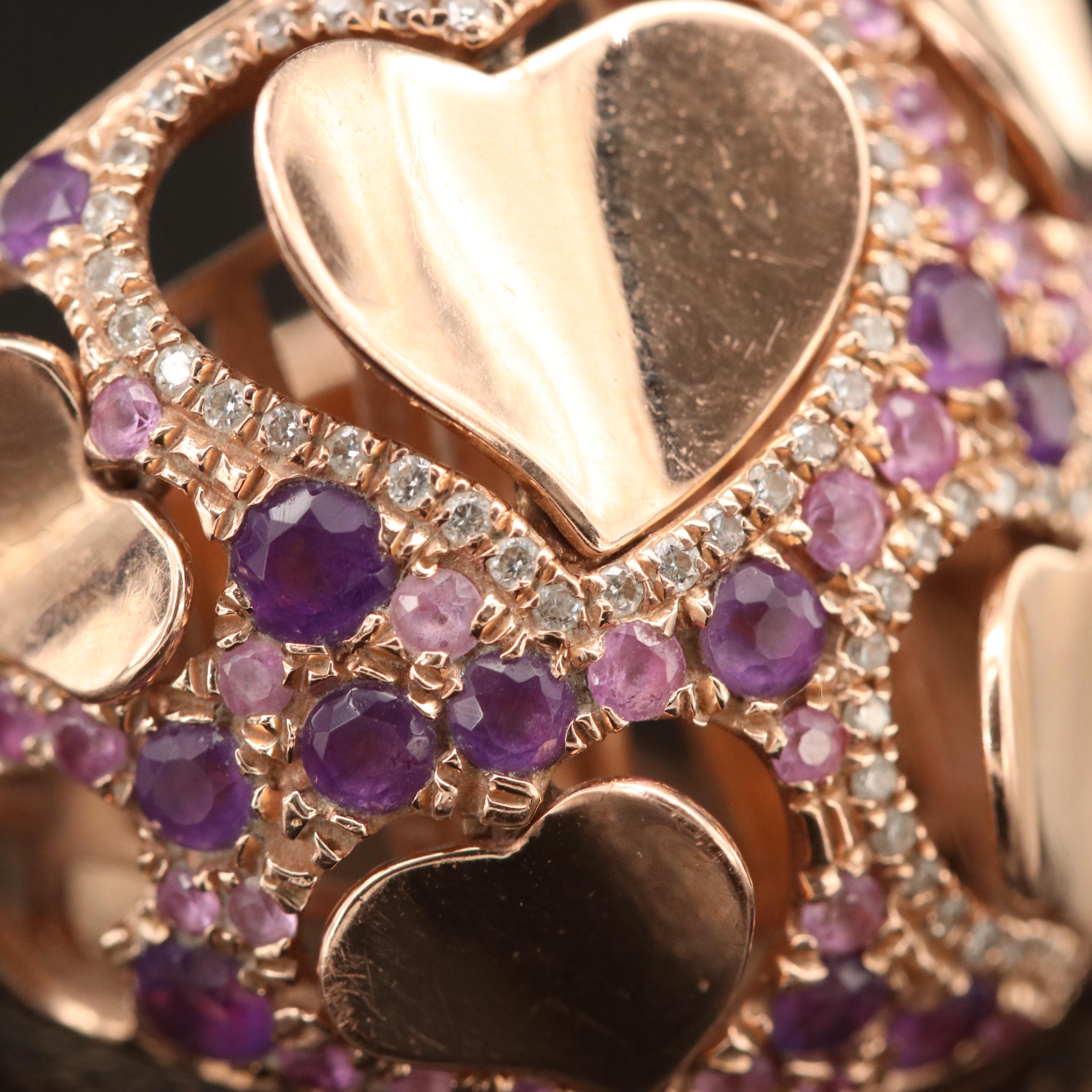 Marco Moore 14K Rose Gold Amethyst and Sapphire Articulated Heart Ring