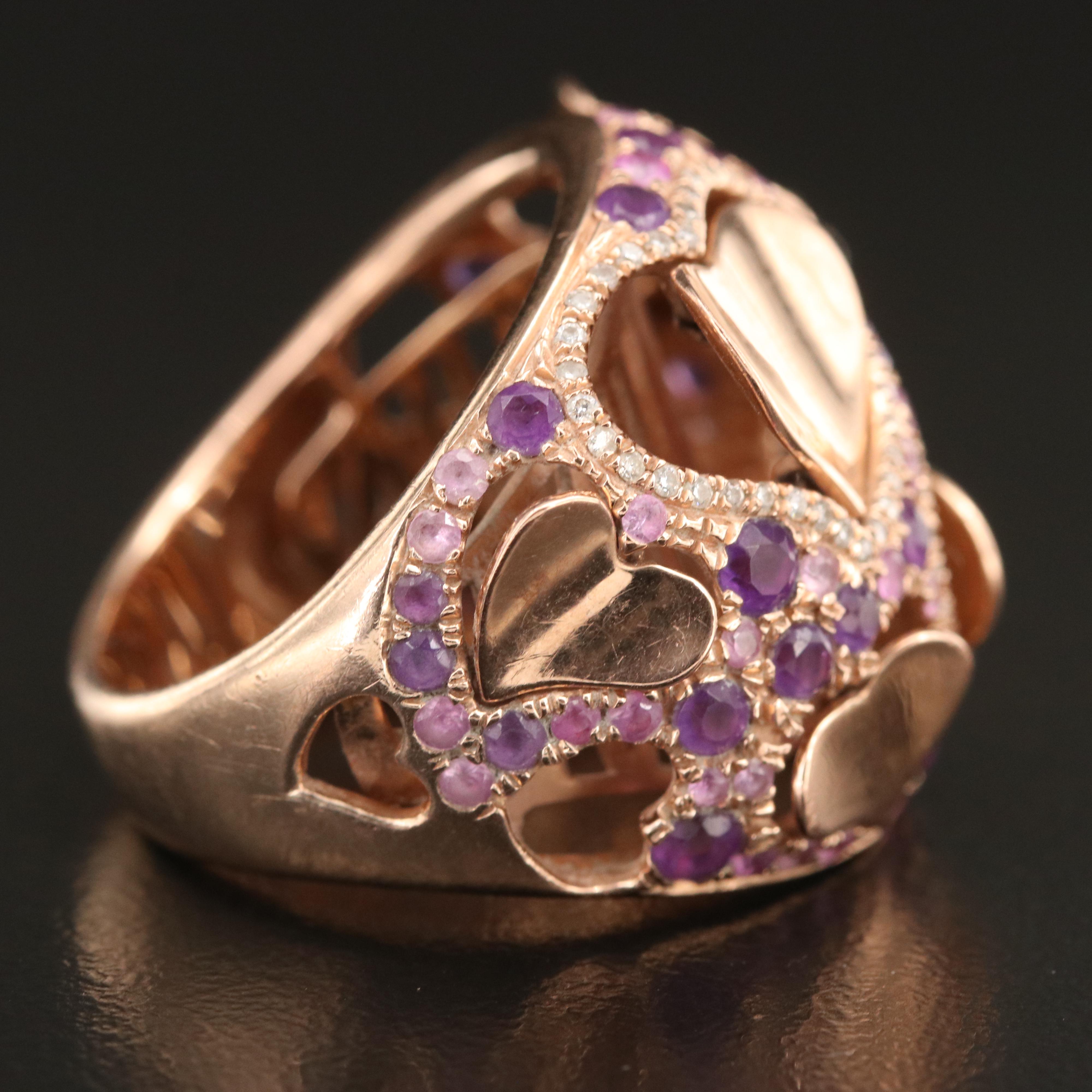 Marco Moore 14K Rose Gold Amethyst and Sapphire Articulated Heart Ring
