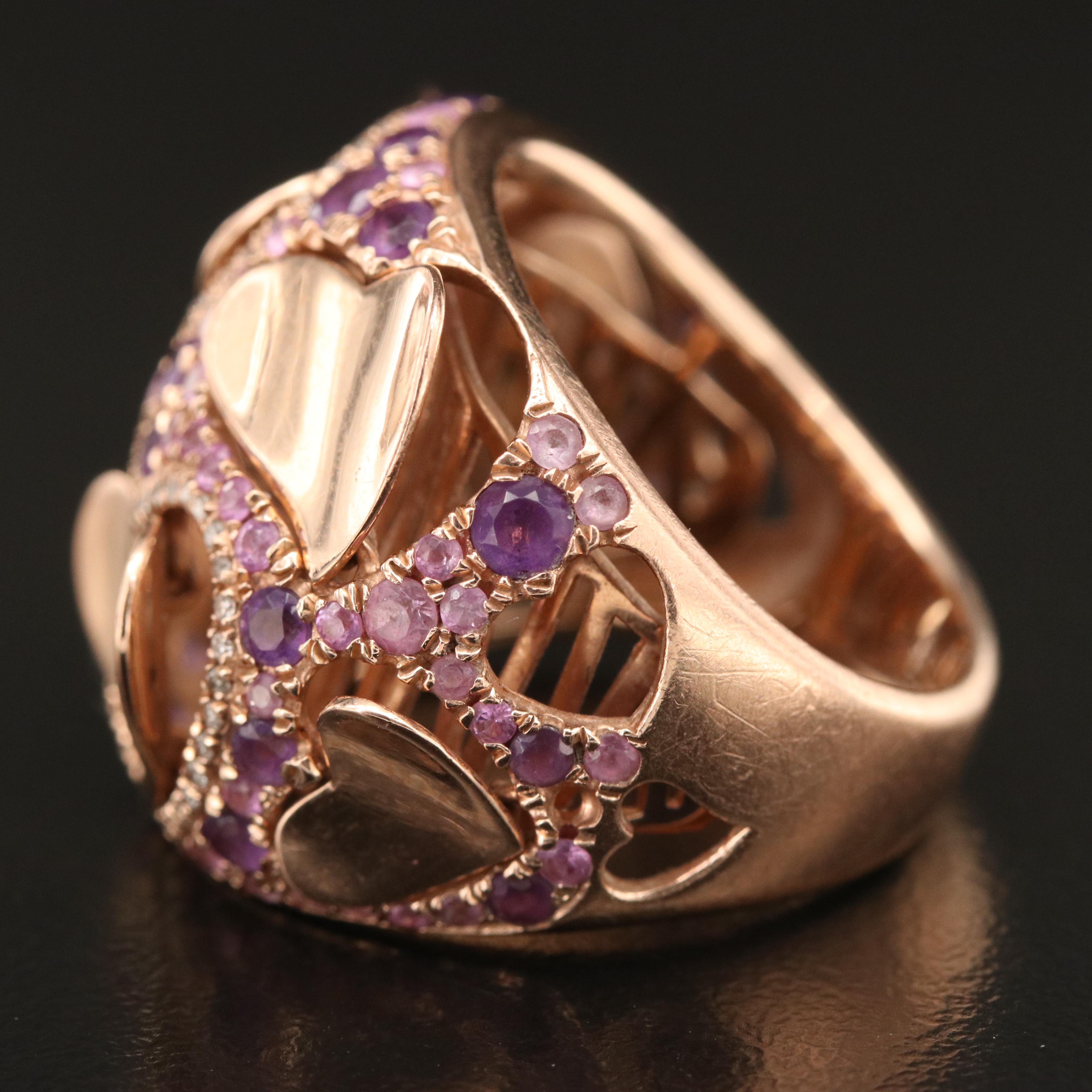 Marco Moore 14K Rose Gold Amethyst and Sapphire Articulated Heart Ring