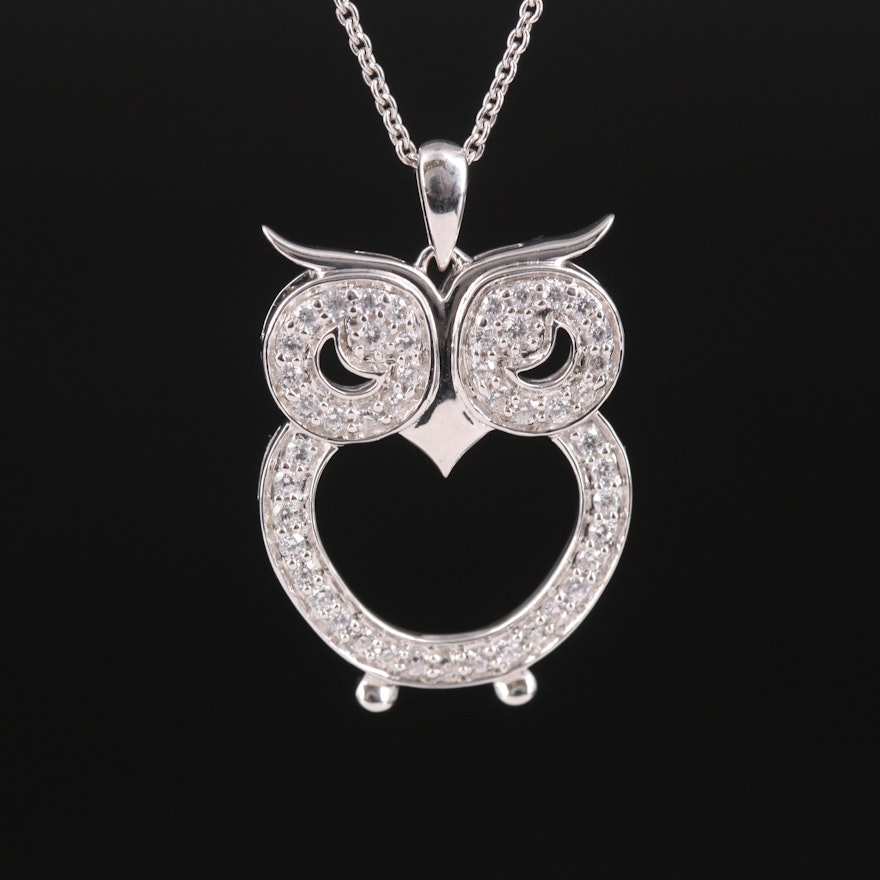 Sterling Cubic Zirconia Owl Pendant Necklace