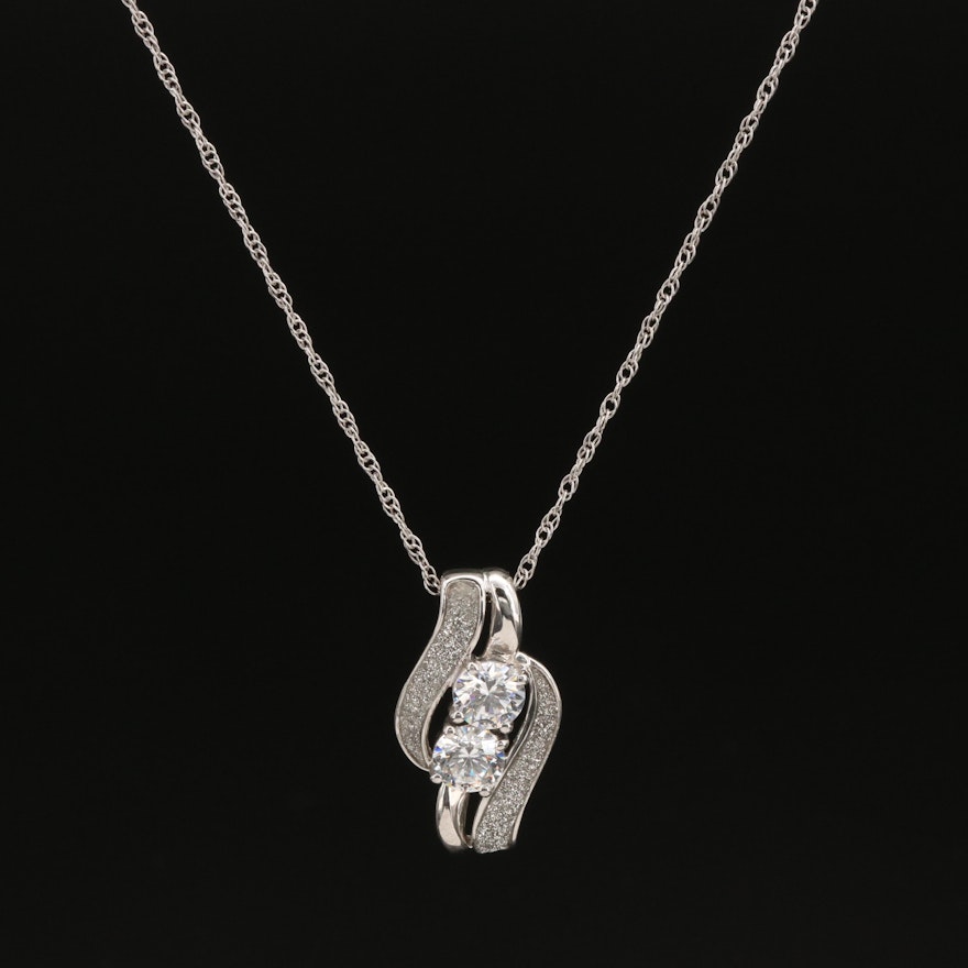 Sterling Cubic Zirconia and Faux Druzy Slide Pendant Necklace