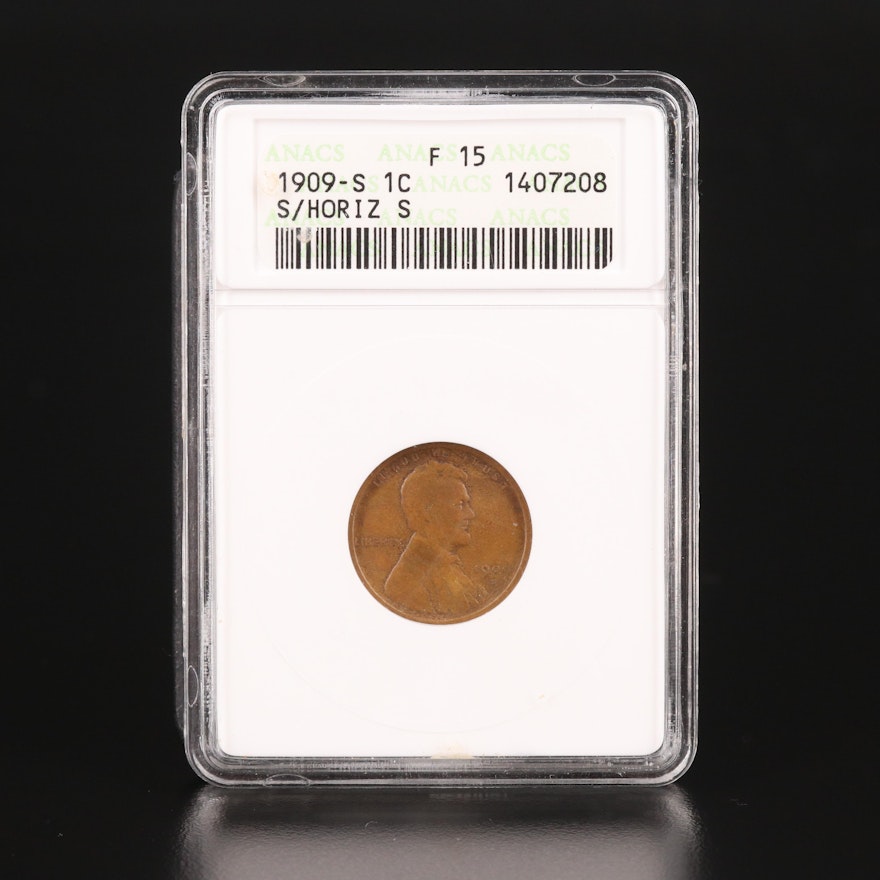 ANACS Graded F15 Key Date 1909-S/Horizontal S Lincoln Wheat Cent