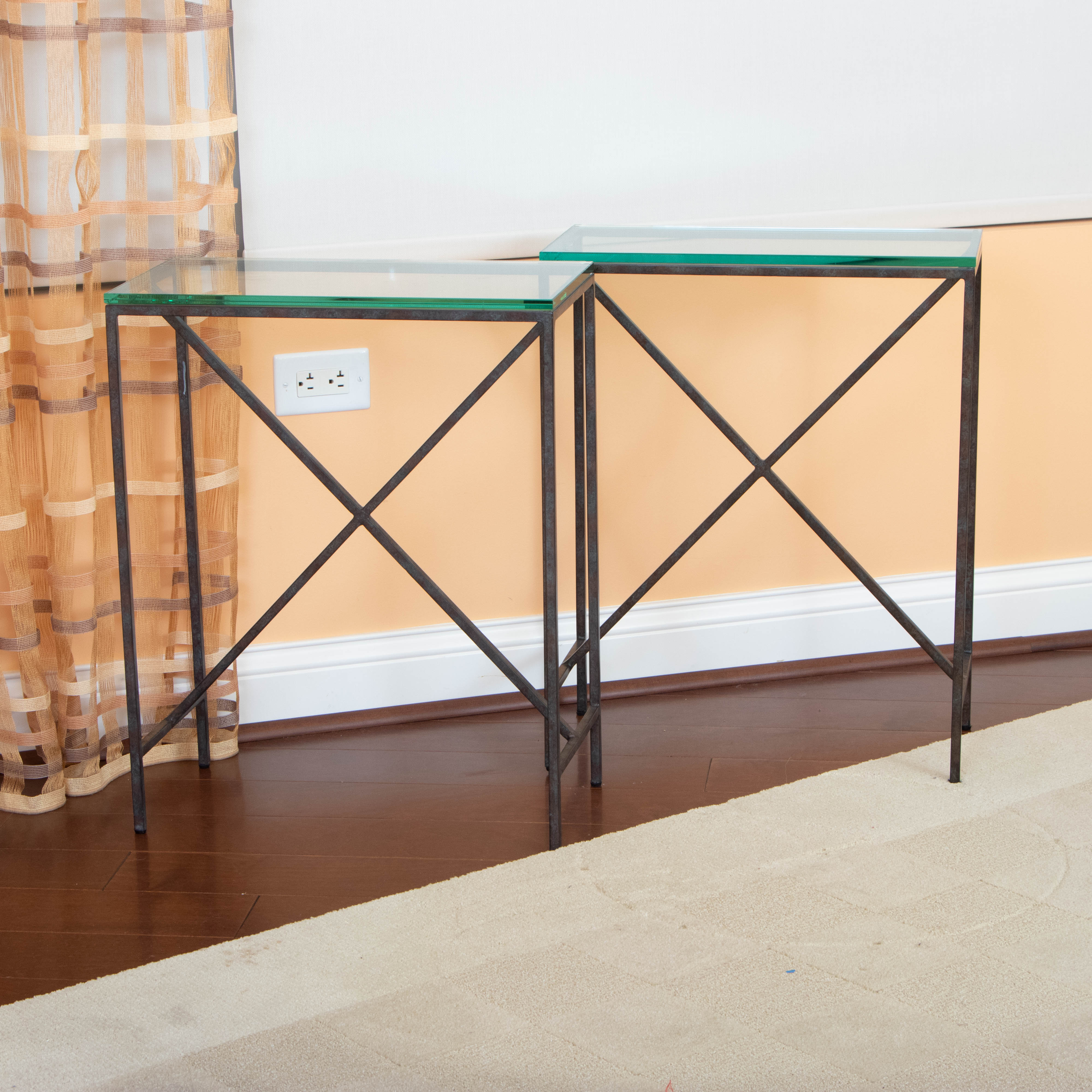 Pair of Modernist Style Glass and Metal Accent Tables
