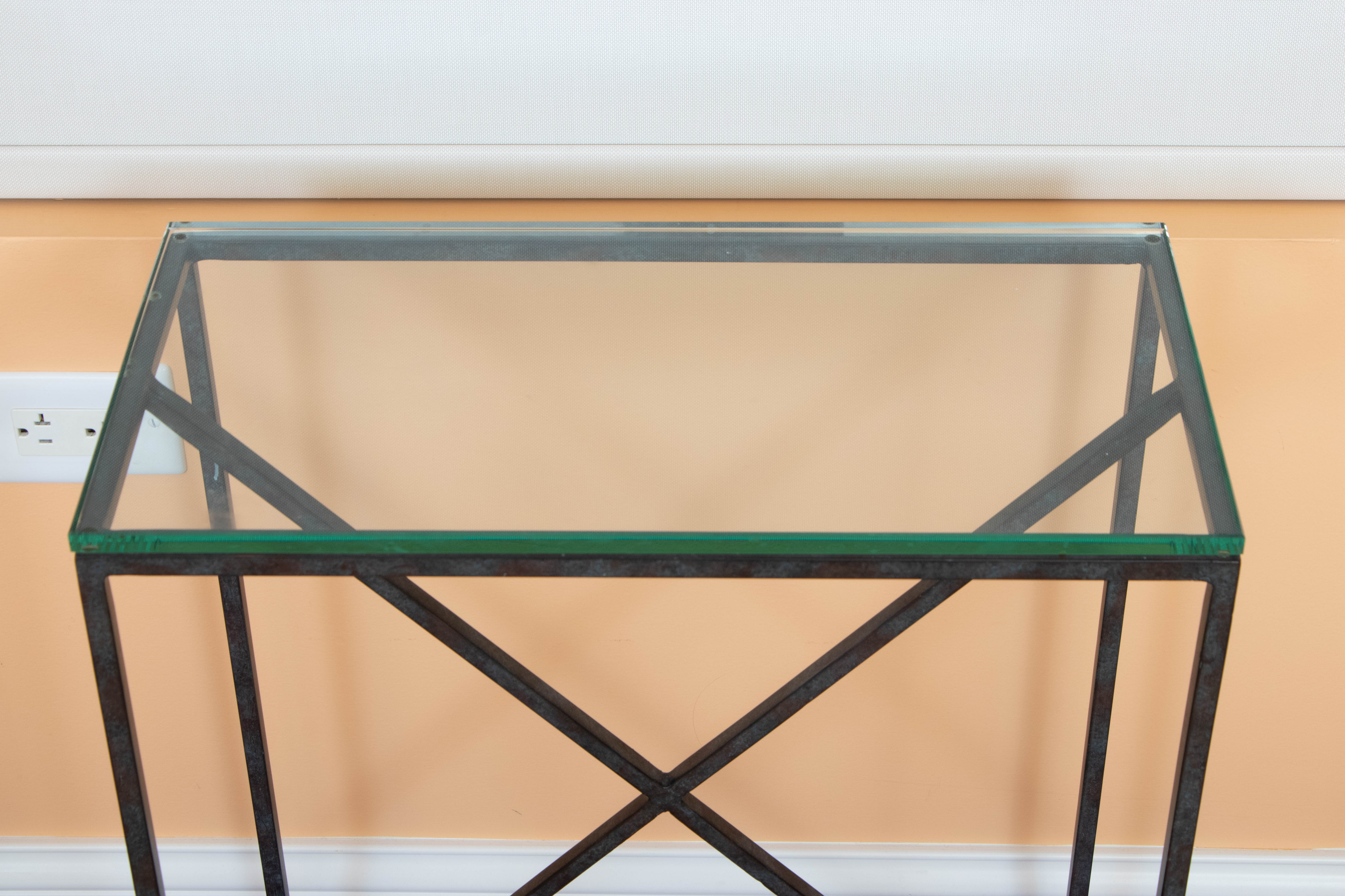 Pair of Modernist Style Glass and Metal Accent Tables