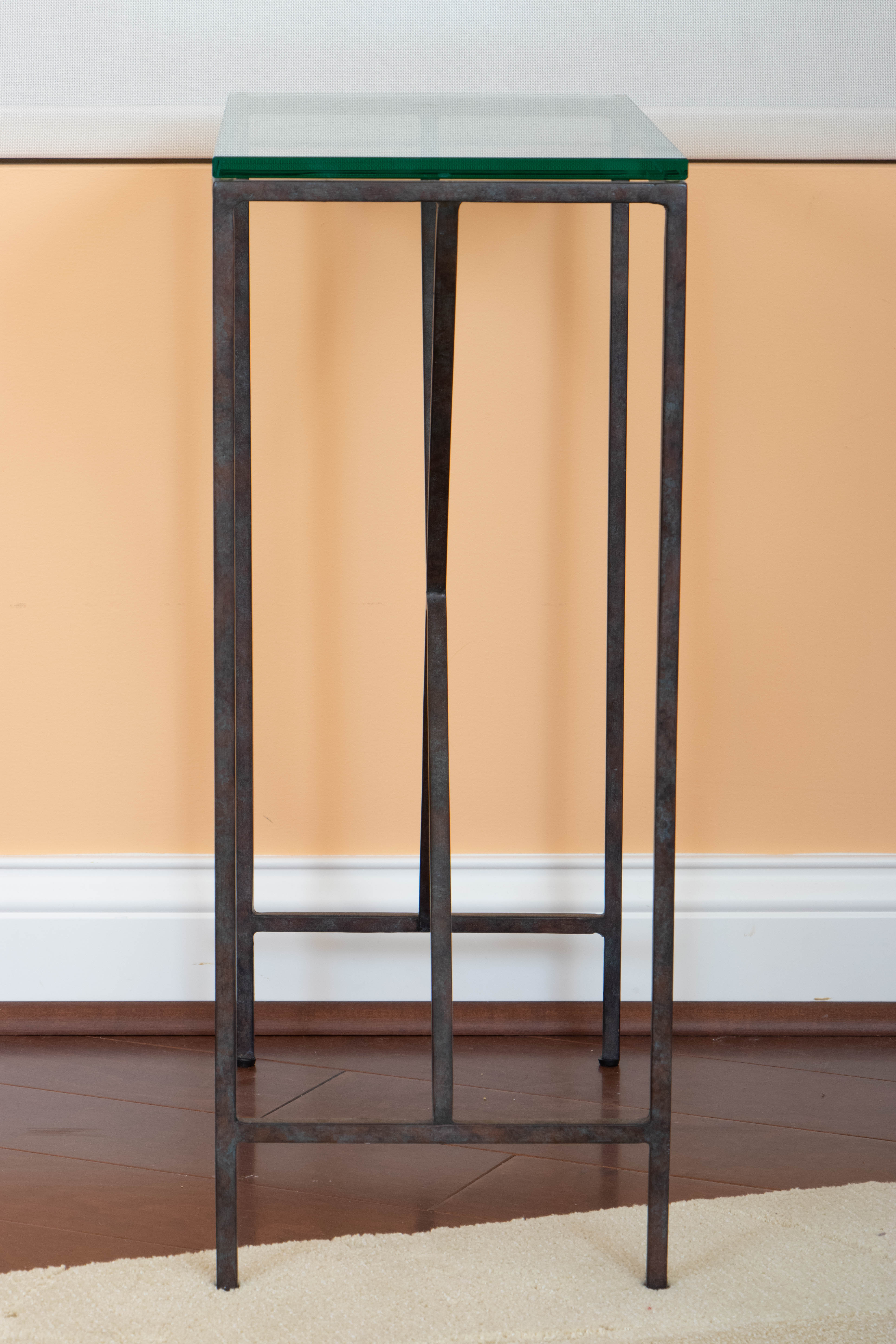 Pair of Modernist Style Glass and Metal Accent Tables