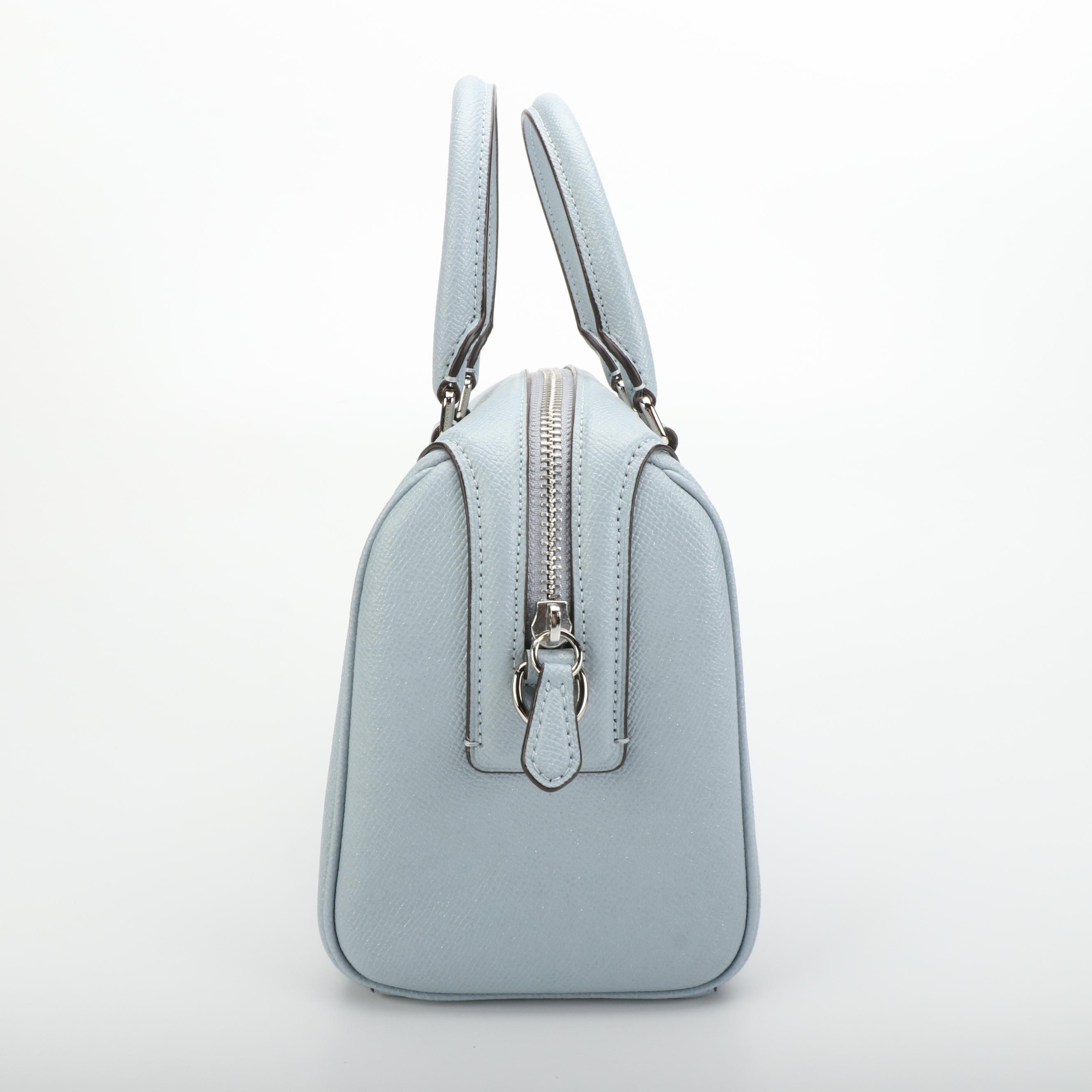 Coach Bennett Boston Bag in Shiny Light Blue Saffiano Leather