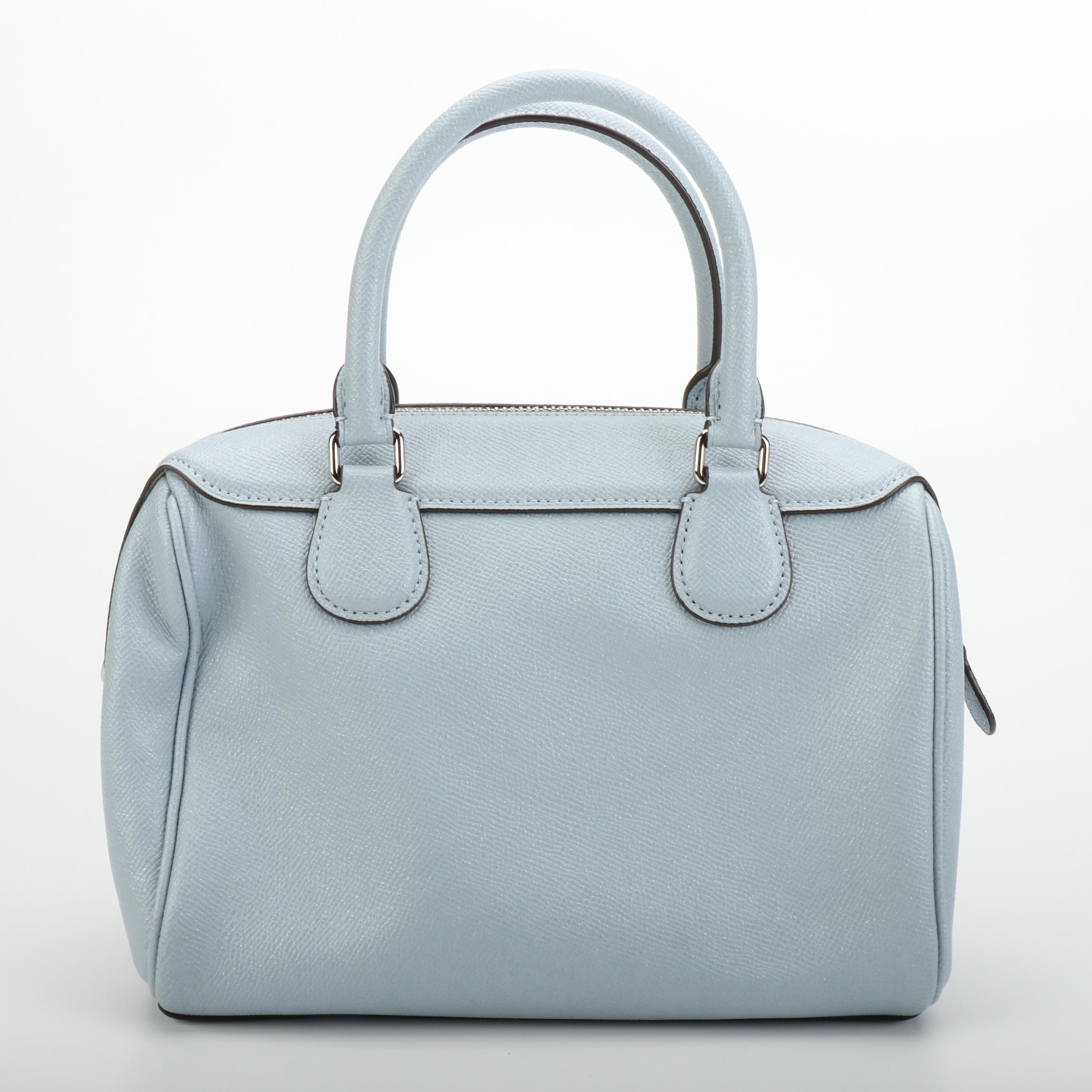 Coach Bennett Boston Bag in Shiny Light Blue Saffiano Leather