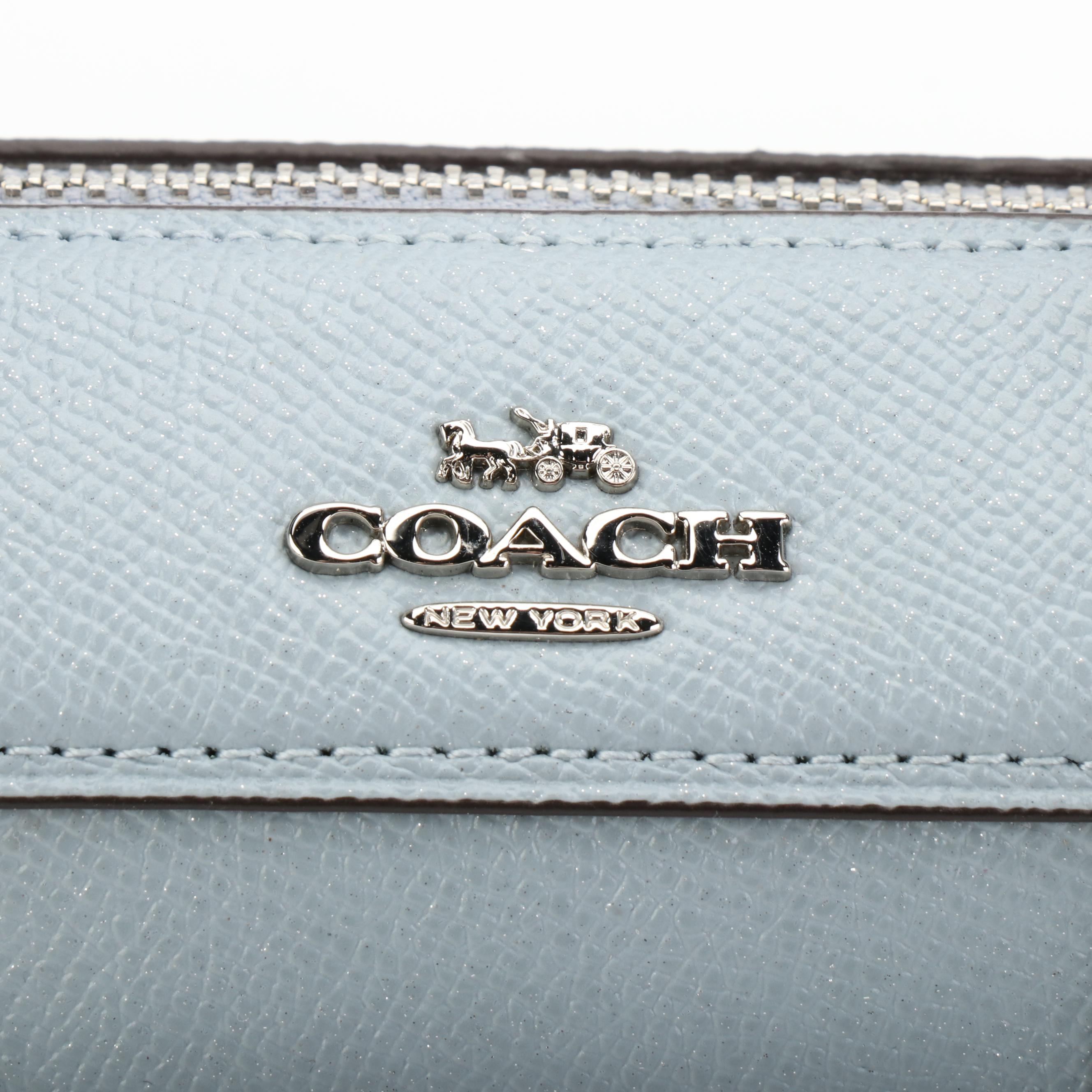 Coach Bennett Boston Bag in Shiny Light Blue Saffiano Leather