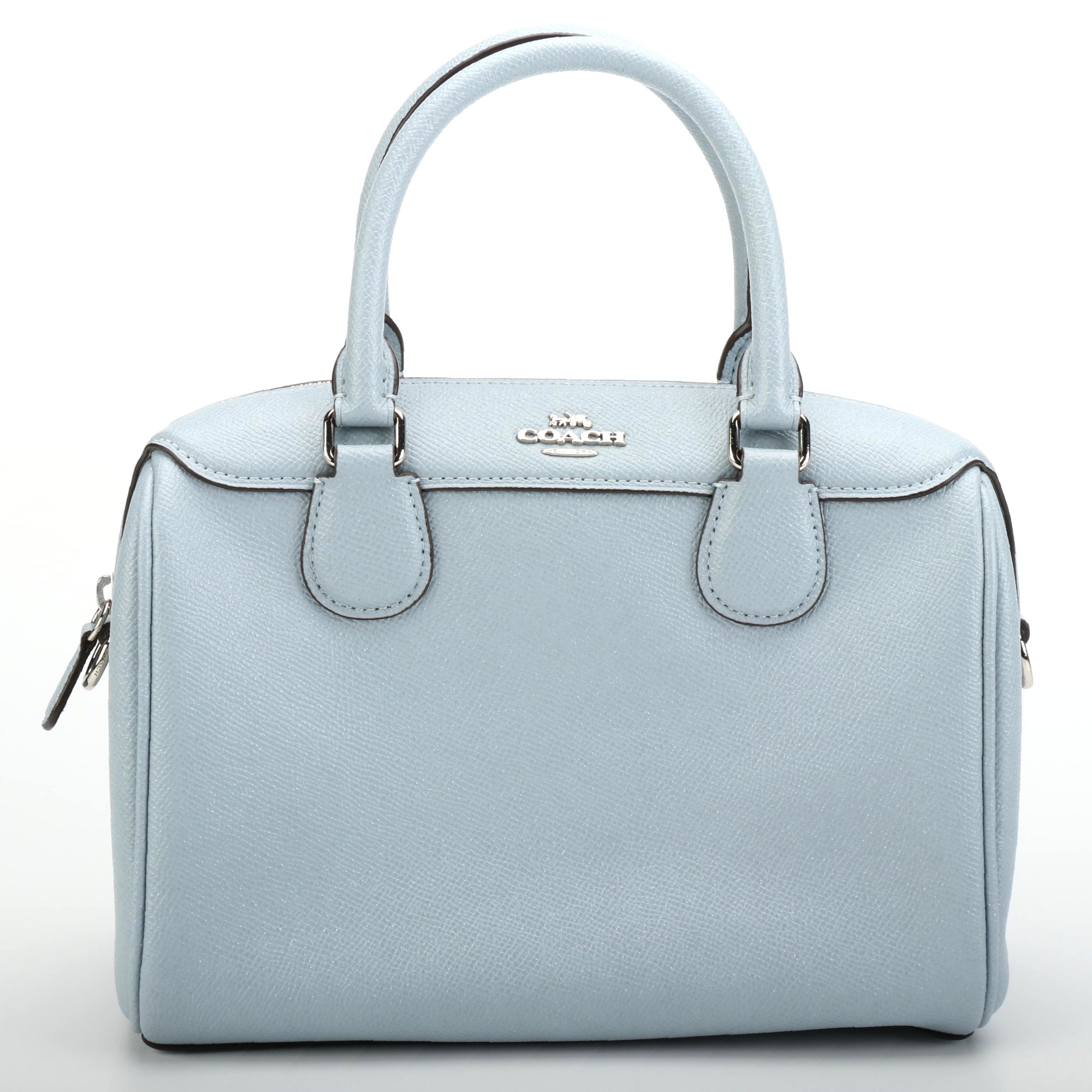 Coach Bennett Boston Bag in Shiny Light Blue Saffiano Leather